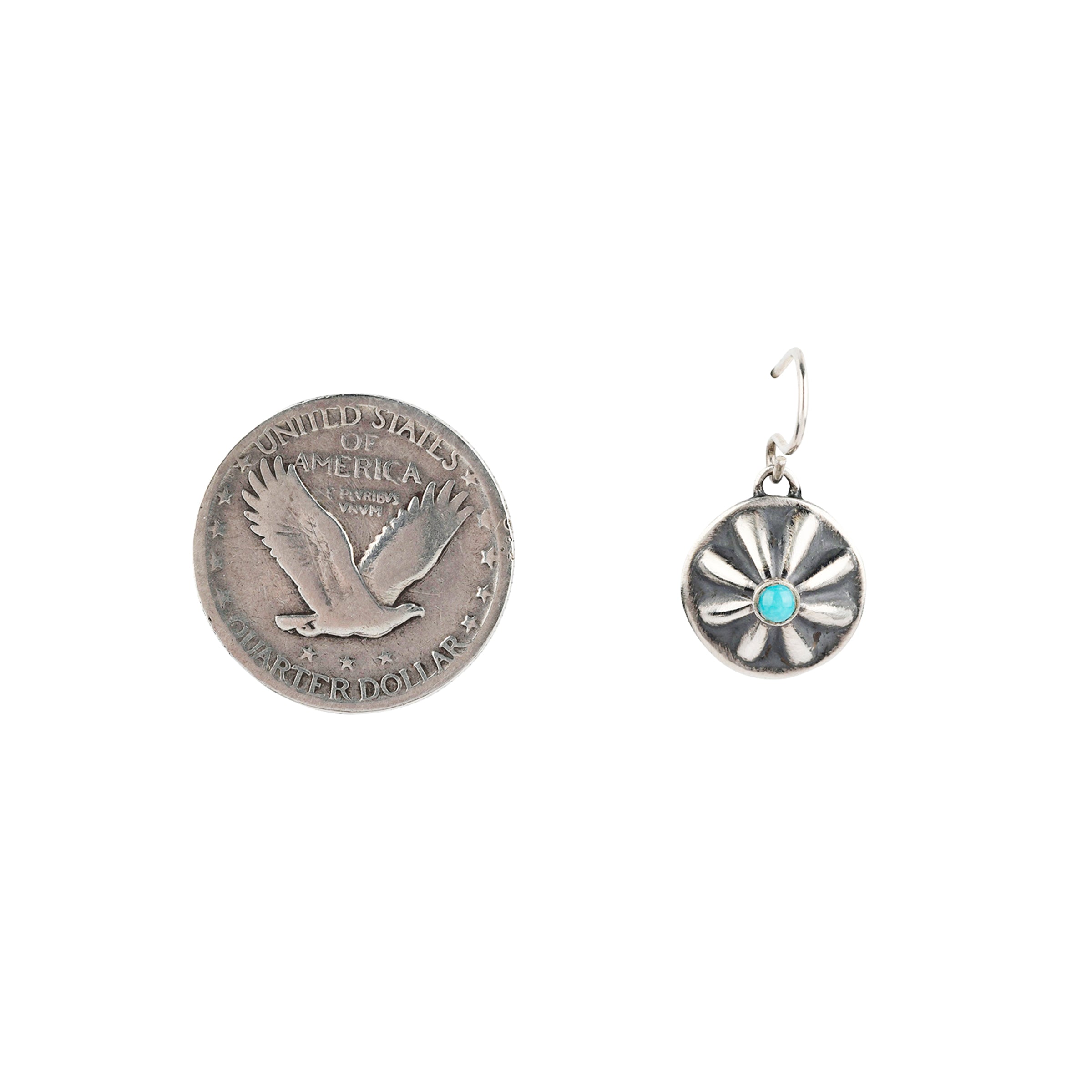 Santa Fe Style Concho Earrings made with Sterling Silver and Blue Turquoise as the centerpiece stud