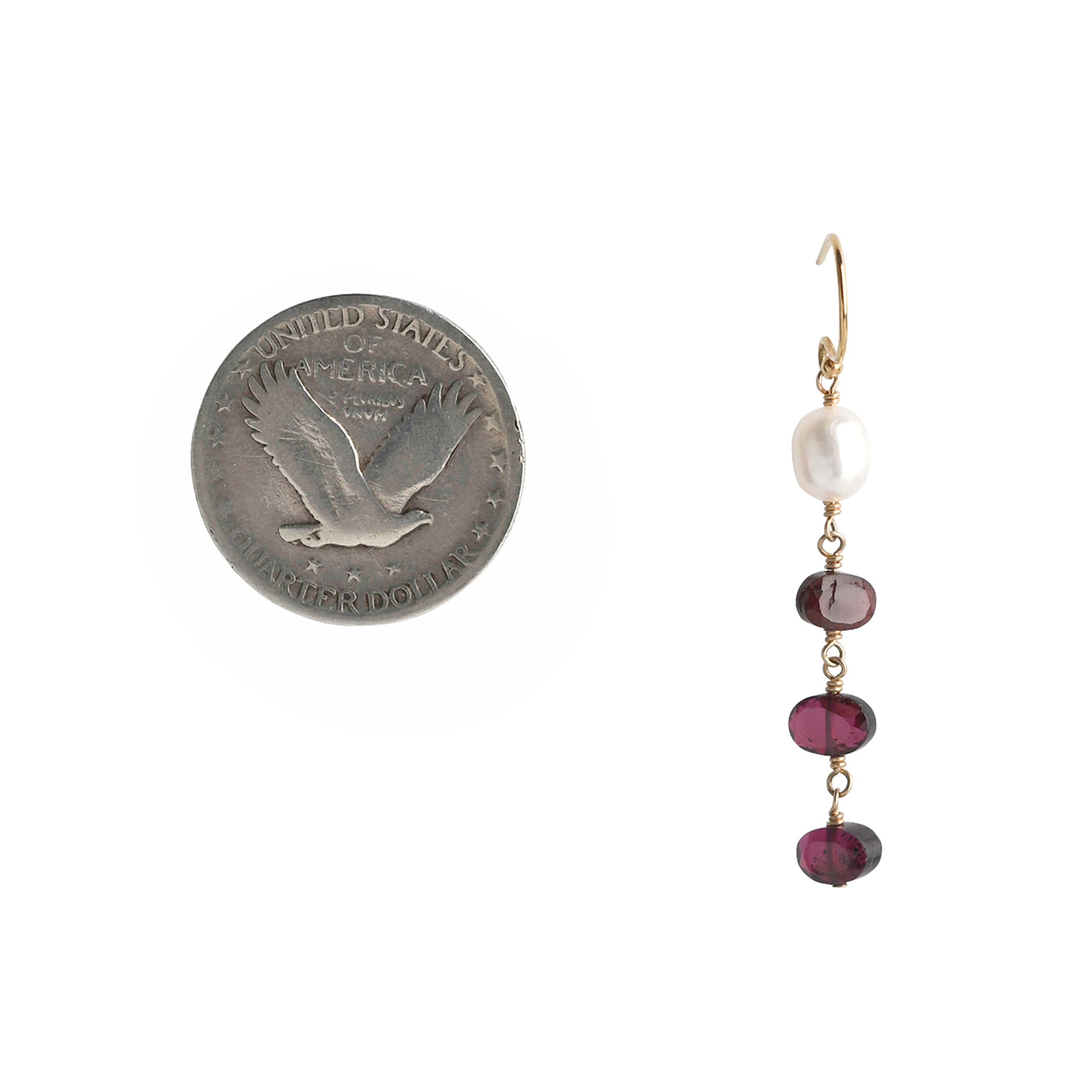 Pair of beaded earrings chained with oval Garnets and topped with a Freshwater Pearl