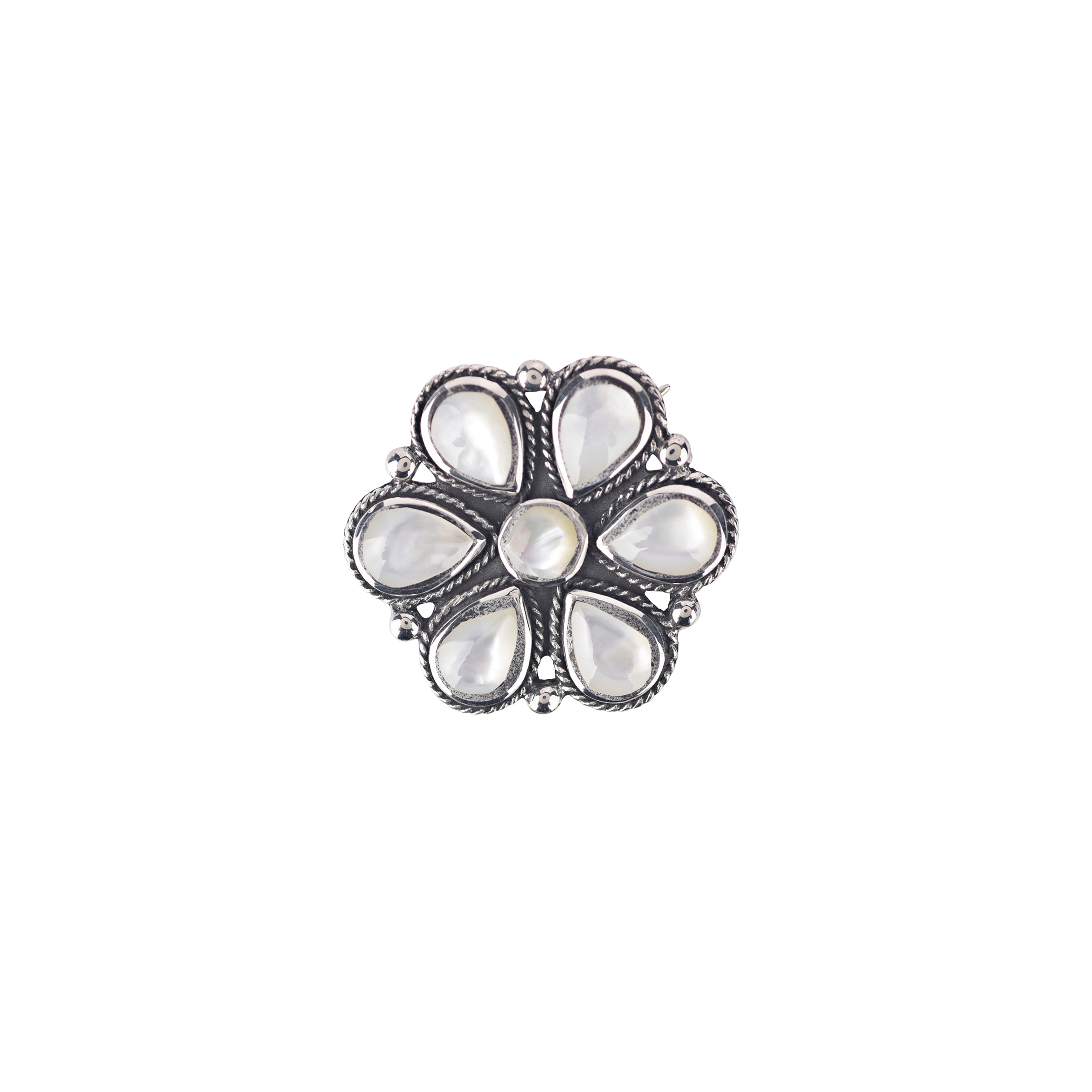 Flower Pin or Hat Tack made of Sterling Silver set with Mother of Pearl