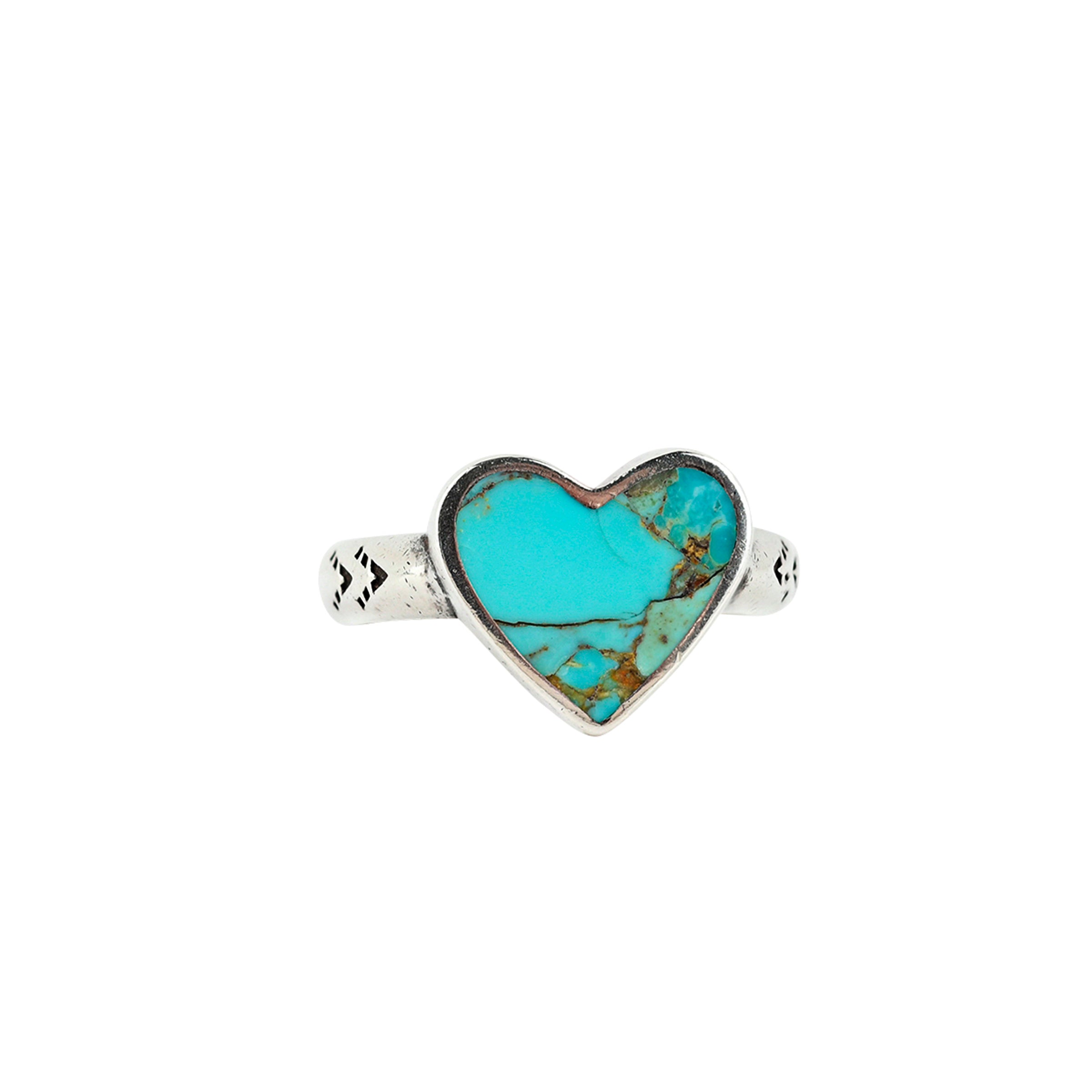 A Blue Turquoise heart ring on a stamped Sterling Silver band