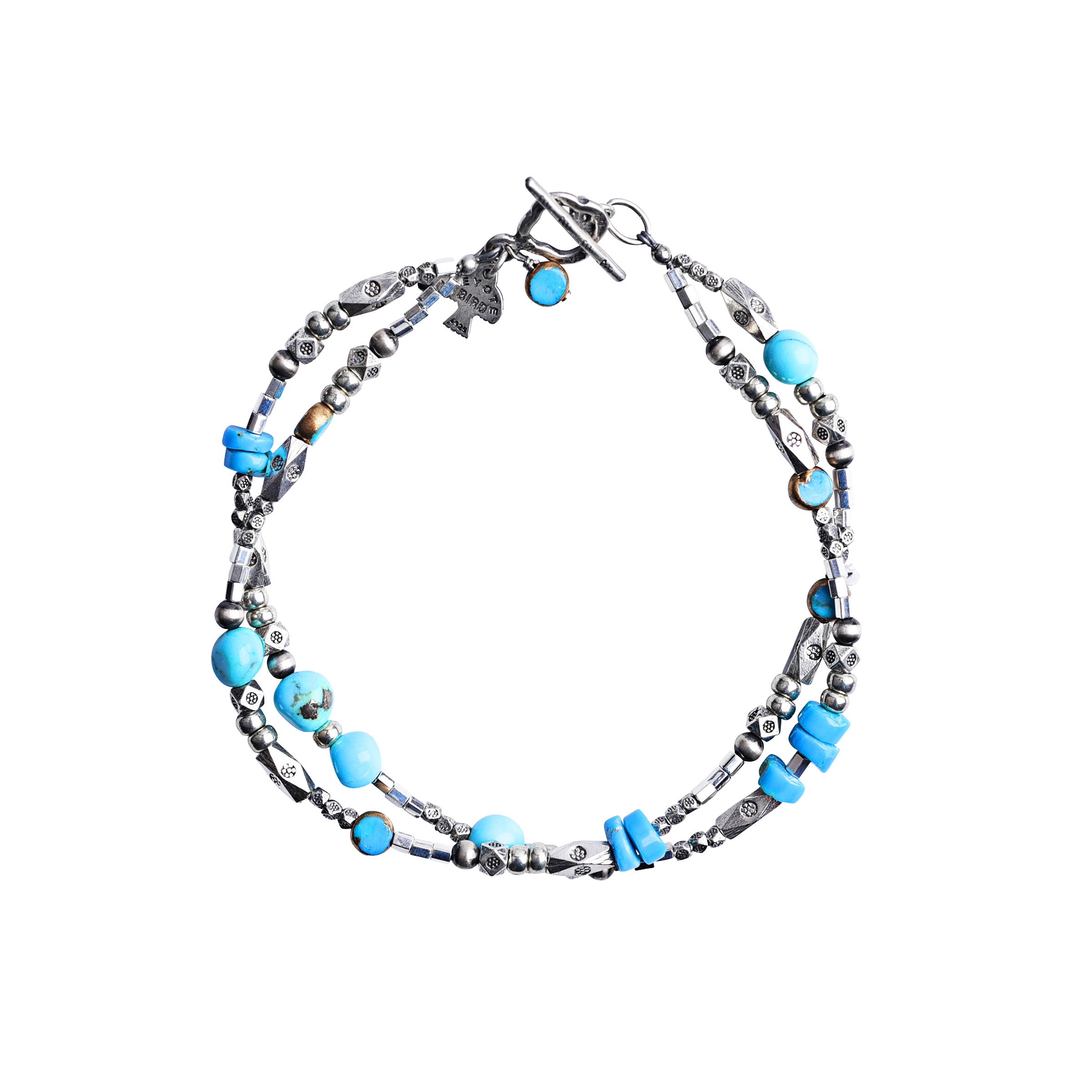 Sterling Silver and Turquoise Multi Strand Beaded Bracelet featuring Turquoise Nuggets