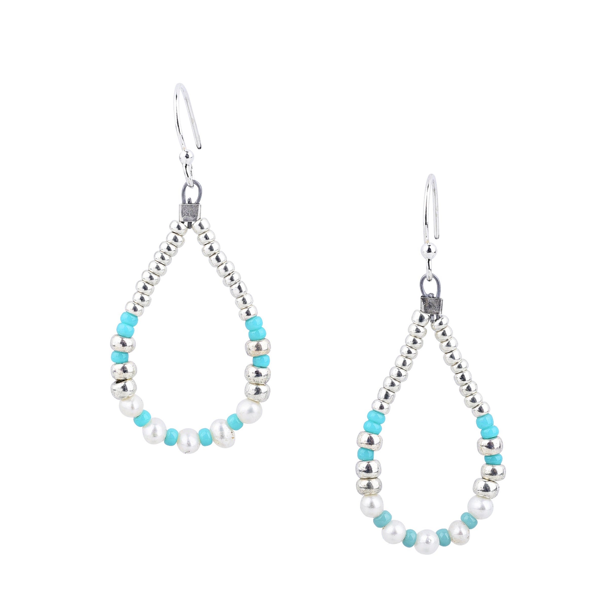 Teardrop Sterling Silver Earrings made with Turquoise and Pearl