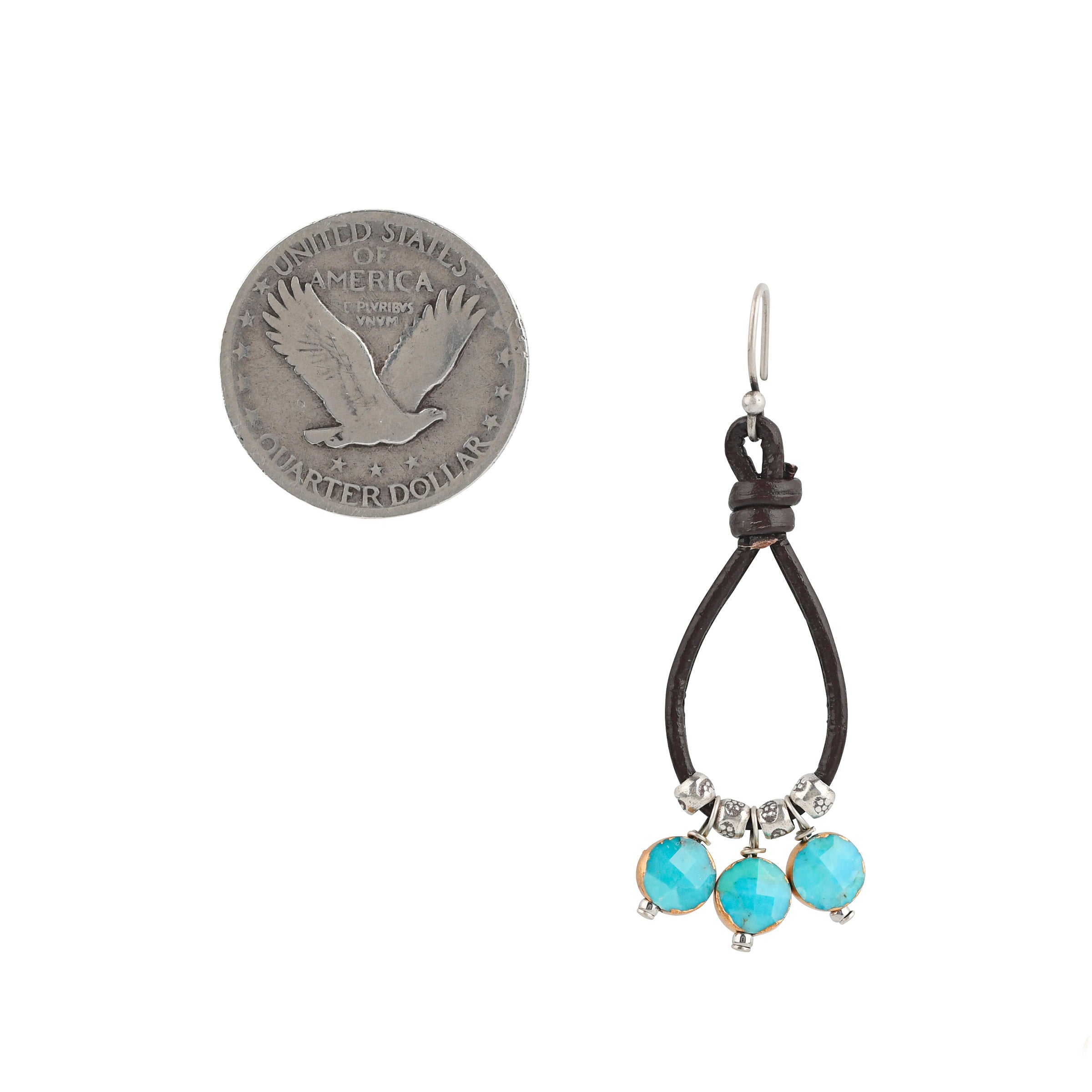 Goat Leather teardrop earrings with Blue Turquoise charms and Sterling Silver Thai Beading