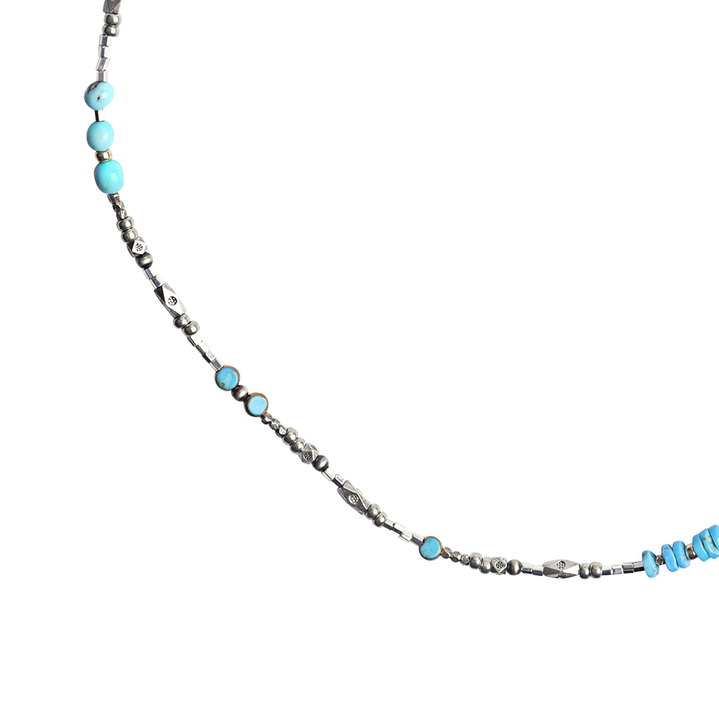 Sterling Silver beaded necklace with turquoise embellishments and beading