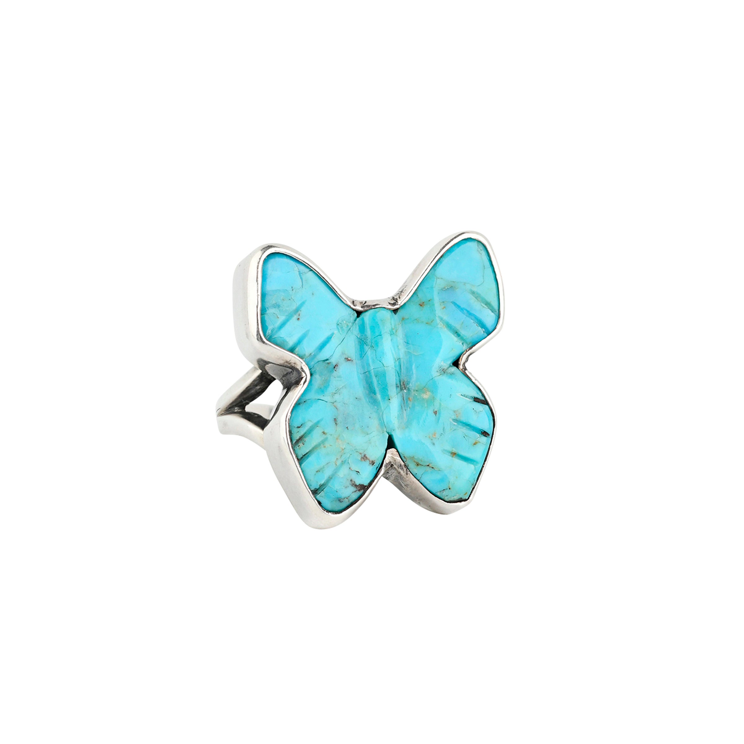 A beautifully carved butterfly in Blue Turquoise set in Sterling Silver. A ring made to be loved everyday.