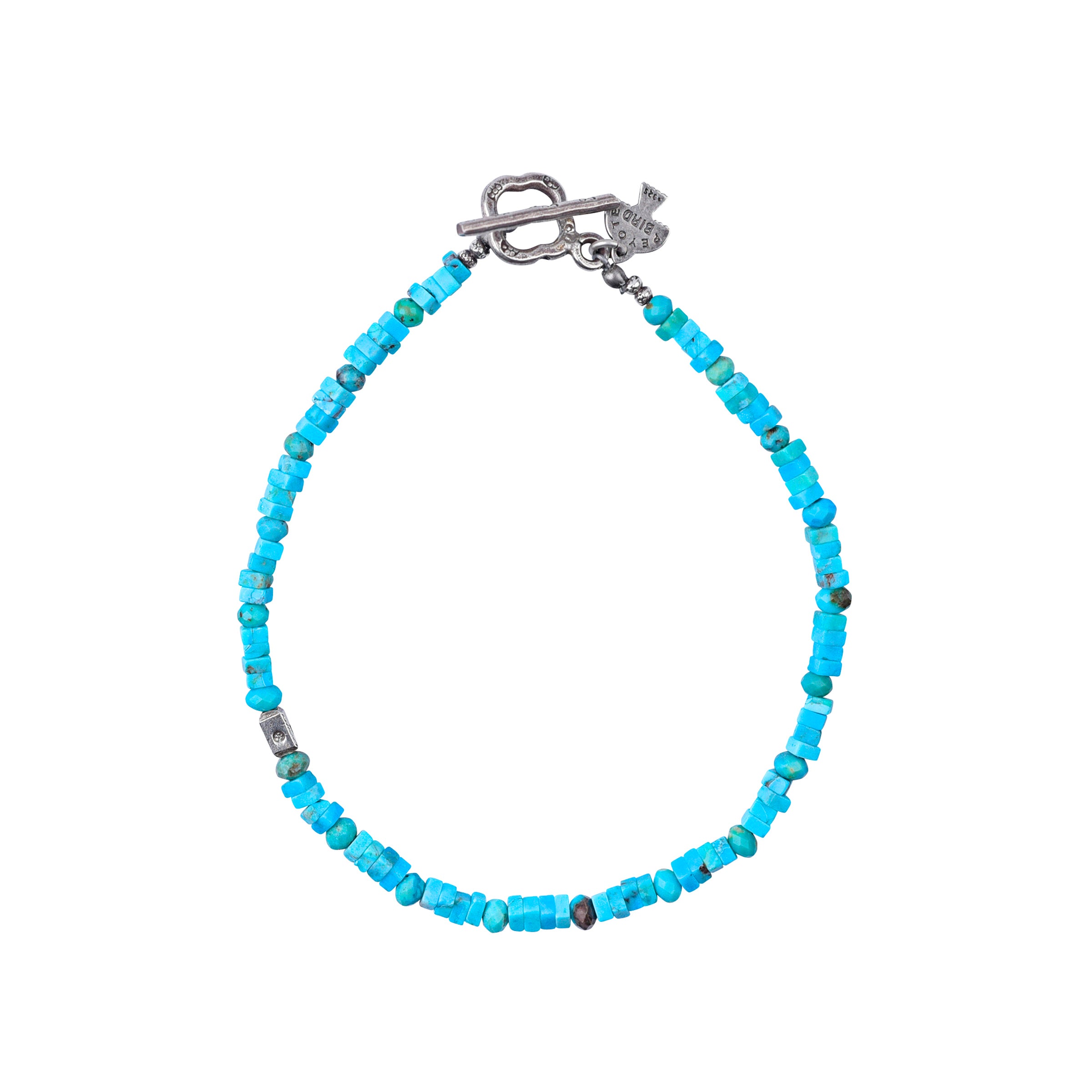 Turquoise and Sterling Silver Beaded Bracelet with Sterling Silver Toggle