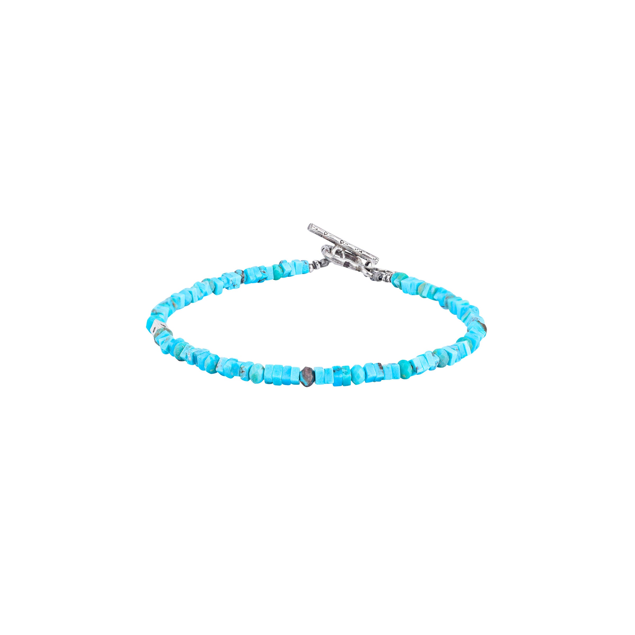 Turquoise and Sterling Silver Beaded Bracelet with Sterling Silver Toggle