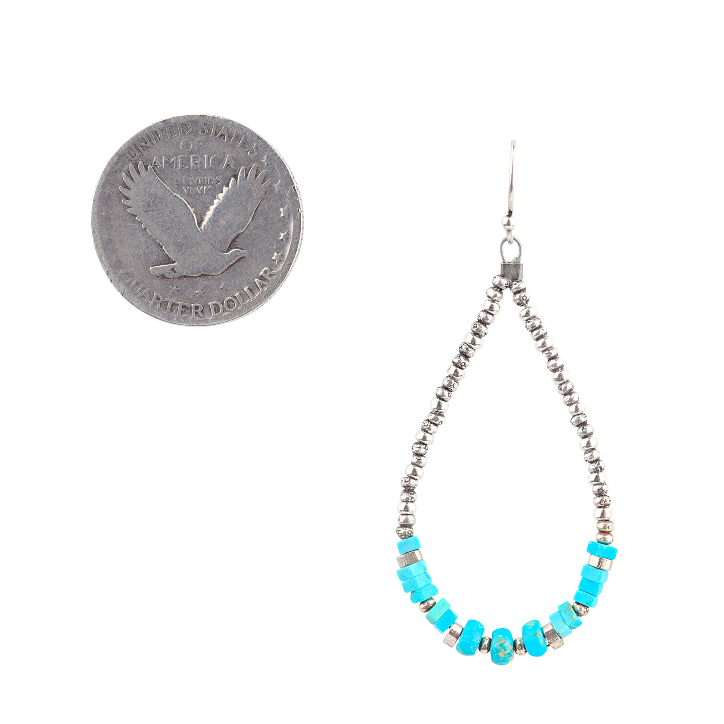 Turquoise and Thai Sterling Silver beaded teardrop earrings with earwire