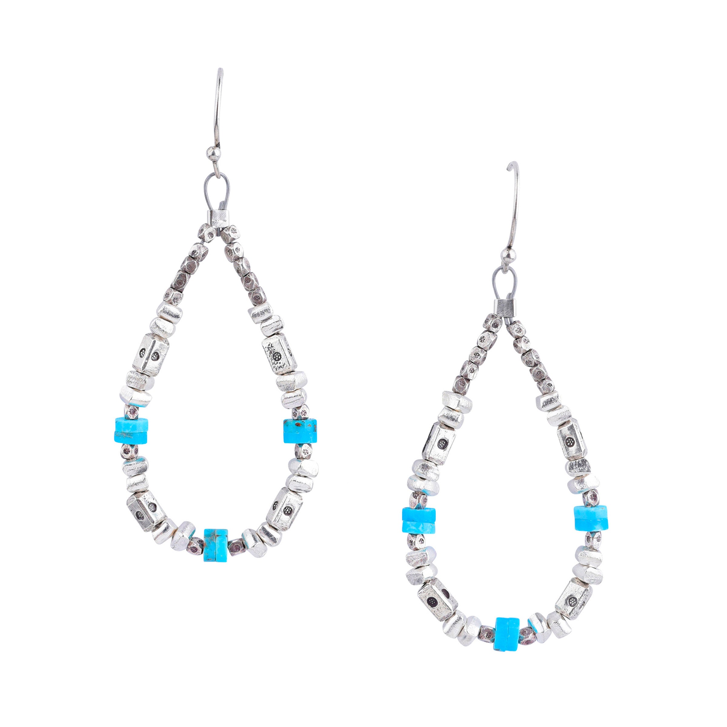 Teardrop beaded earring with Sterling Silver Thai beading and Blue Turquoise