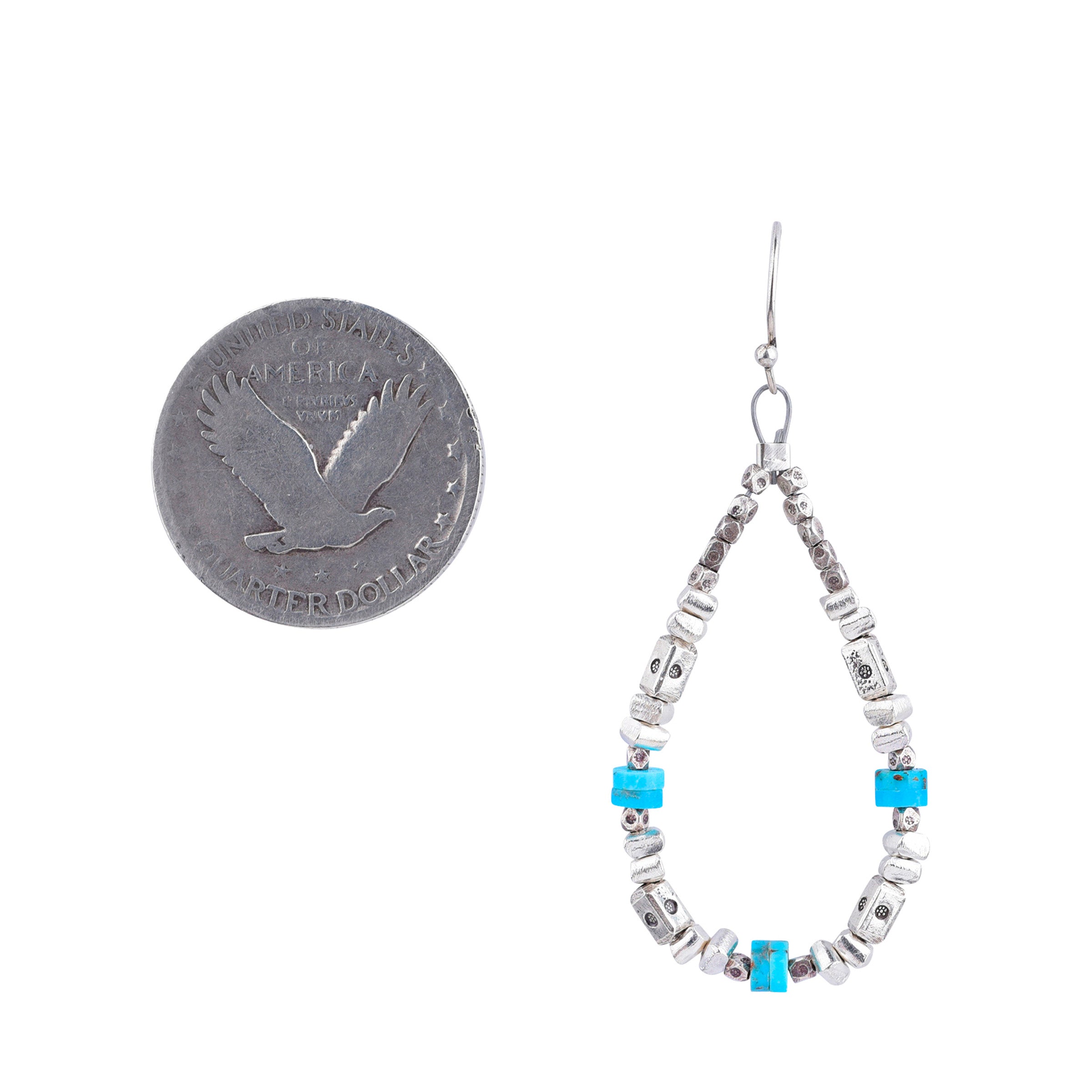 Teardrop beaded earring with Sterling Silver Thai beading and Blue Turquoise