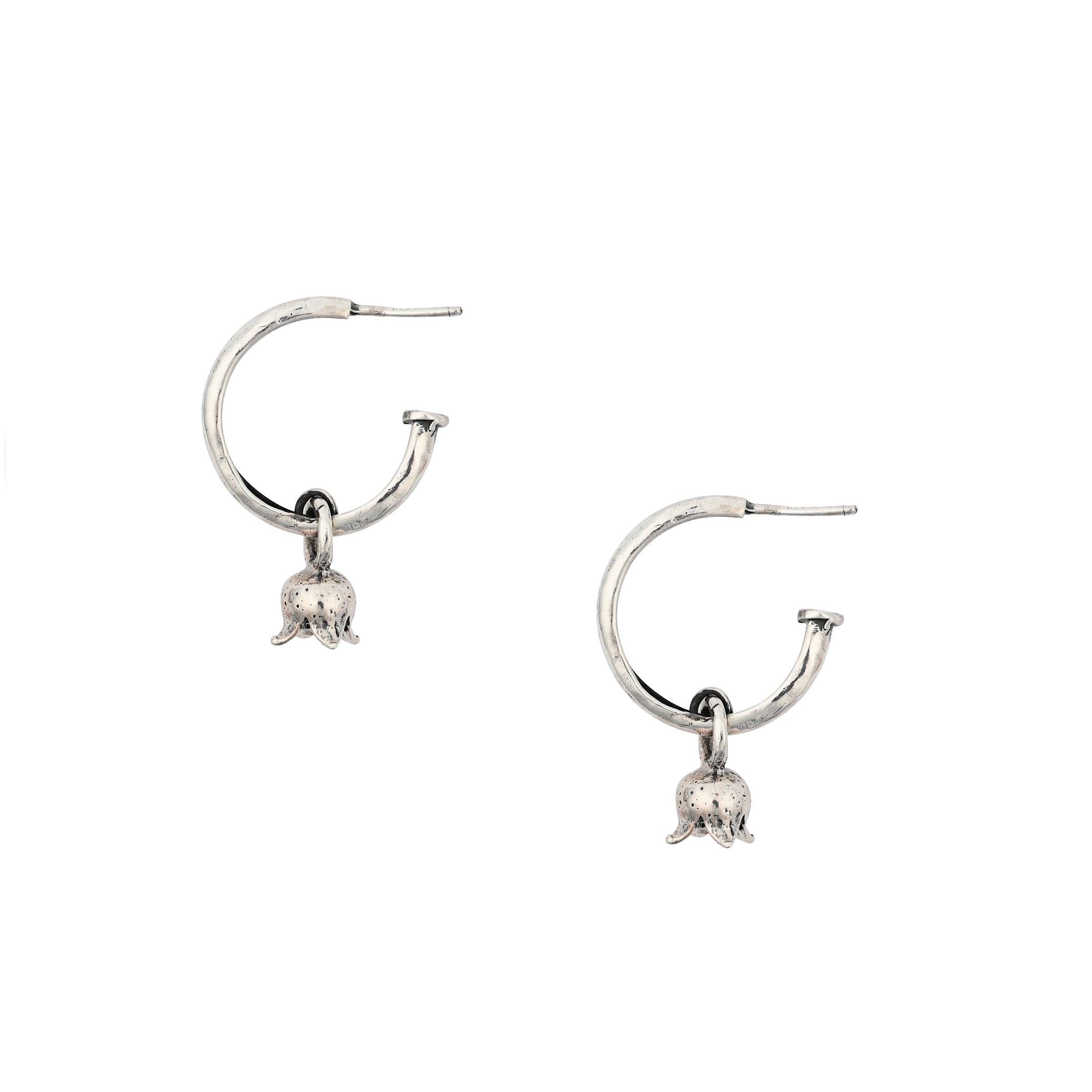 A Sterling Silver dangle hoop earring with blossom charms 