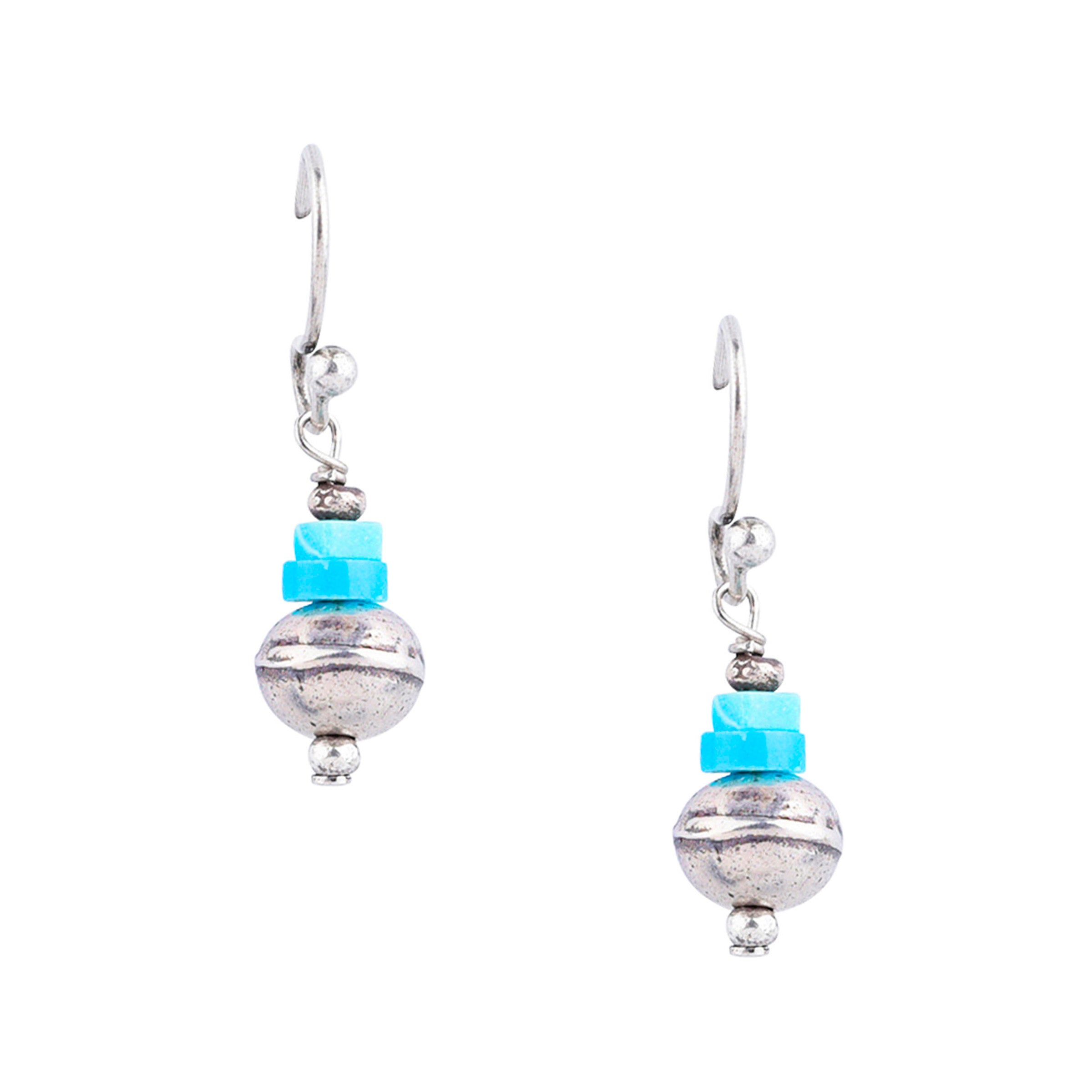 Simple and Southwestern Turquoise and Sterling Silver Beaded Earrings 