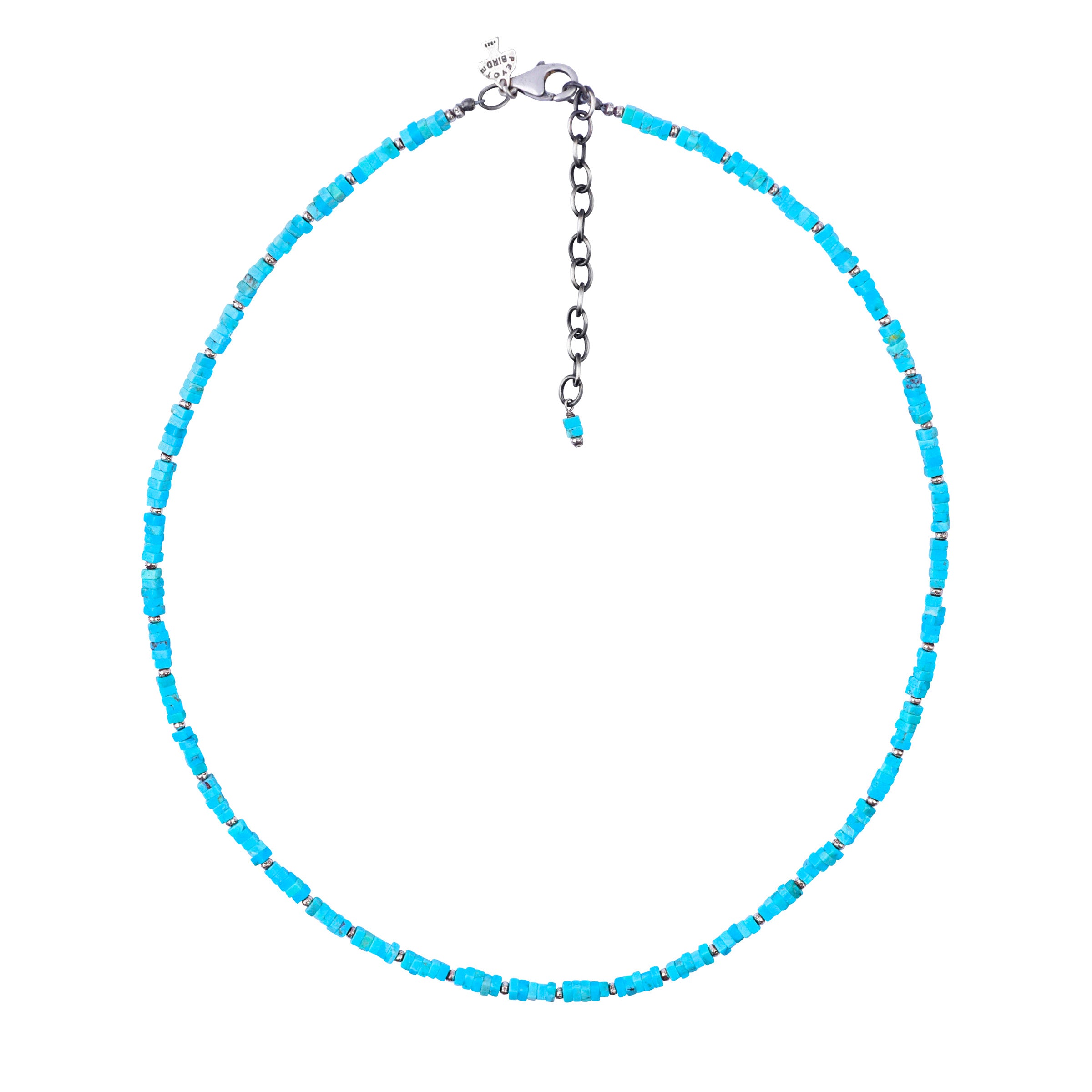 Handmade Turquoise and Sterling Silver Beaded Adjustable Necklace