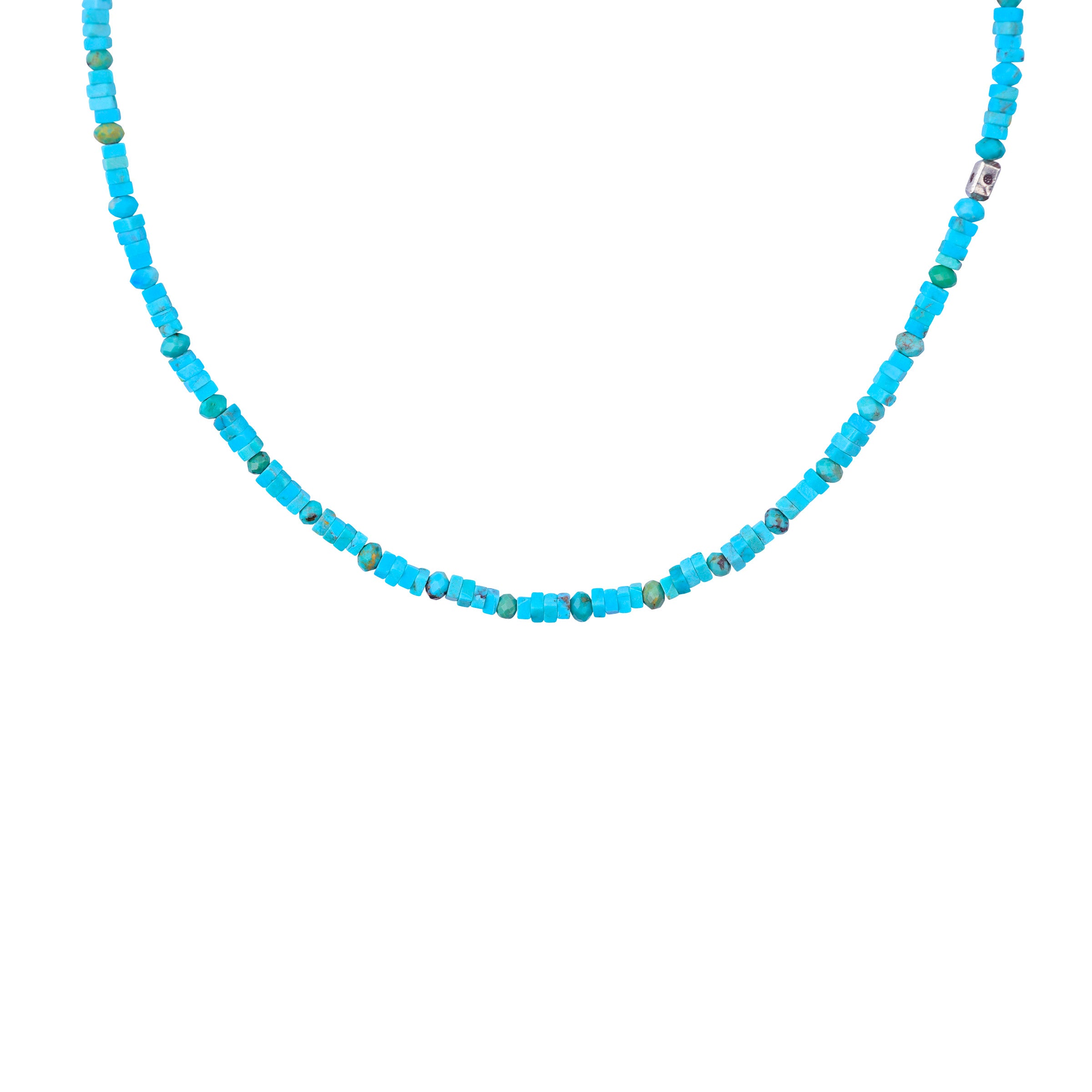 Turquoise and Sterling Silver Beaded Necklace in 18 inches with Sterling Silver Toggle
