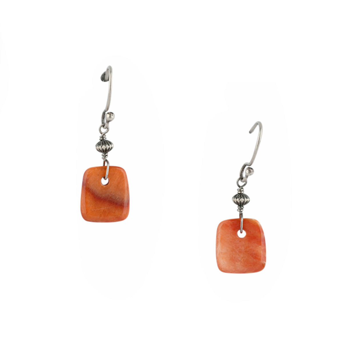 Square Tab Stone Earrings with Sterling Silver Bead Earrings 