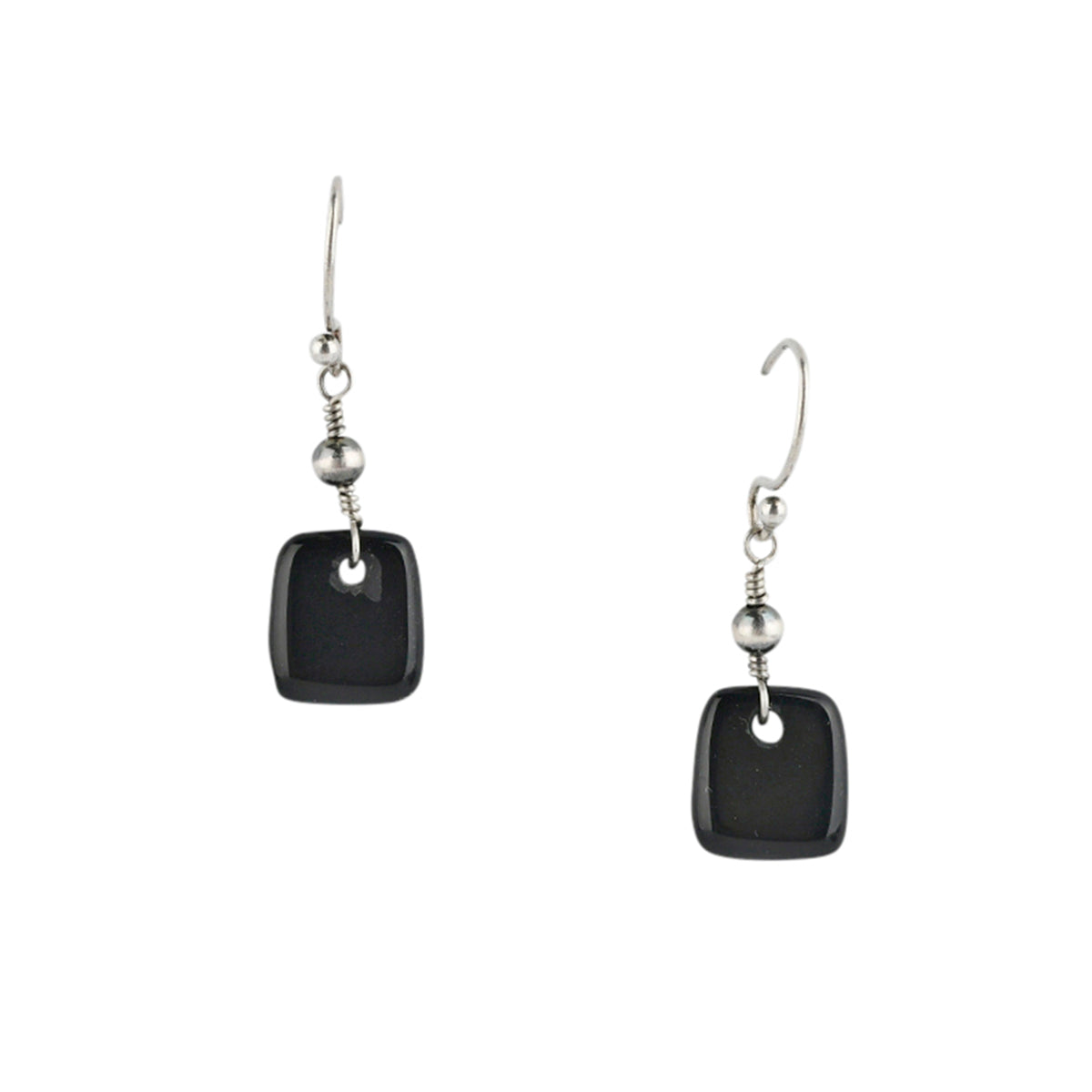 Square Tab Stone Earrings with Sterling Silver Bead Earrings 
