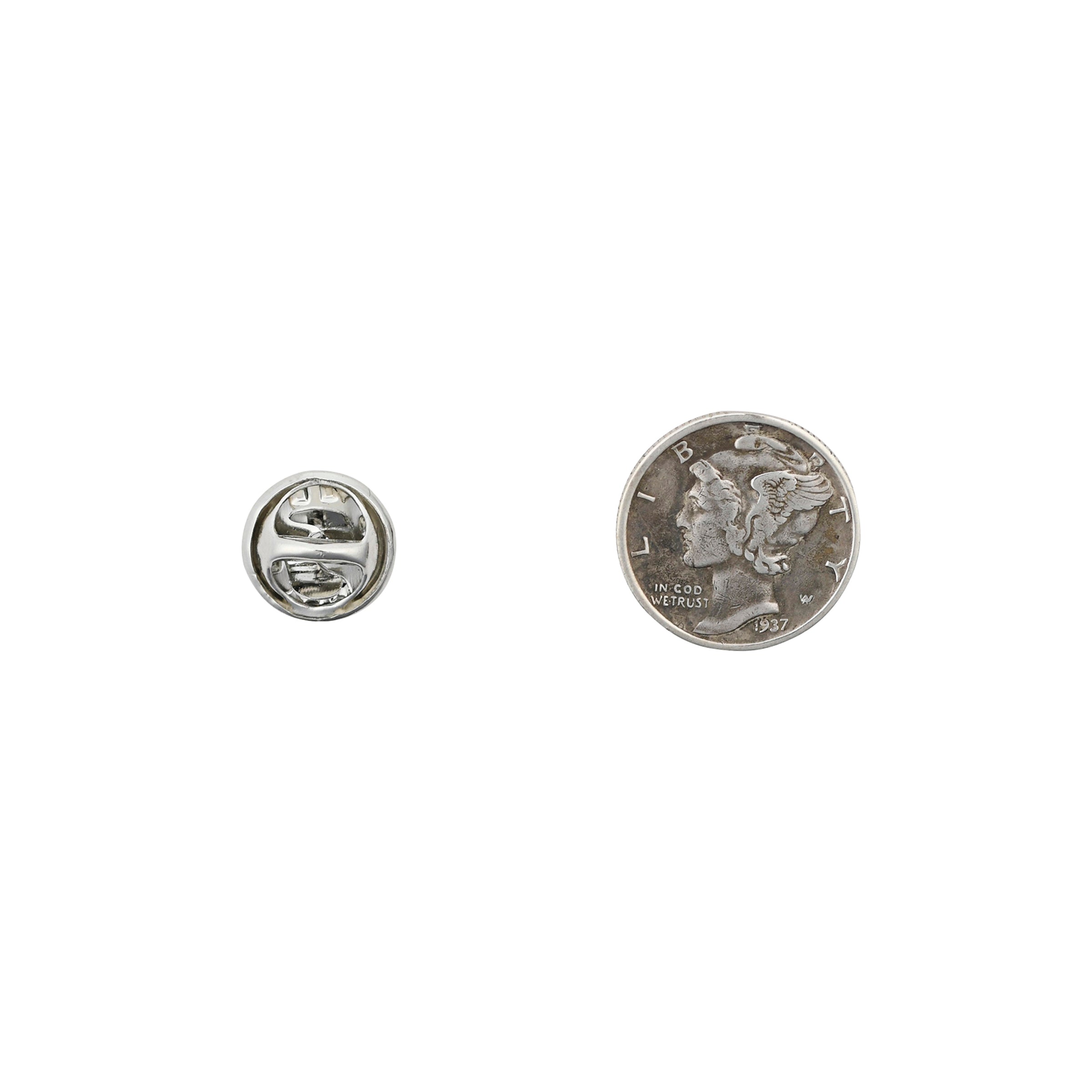 Liberty coin pin next to pin back