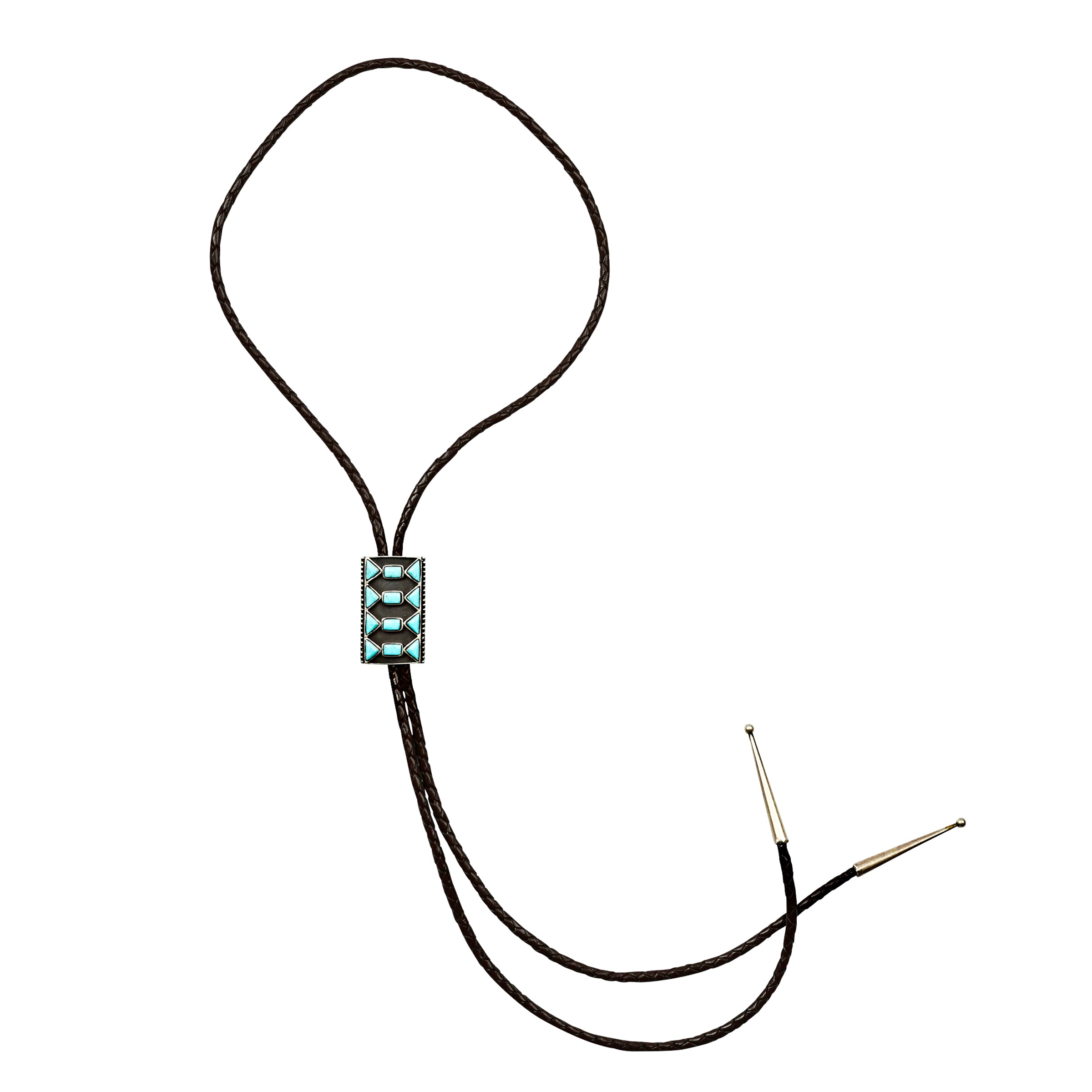peyote bird handmade turquoise and sterling silver bolo on leather