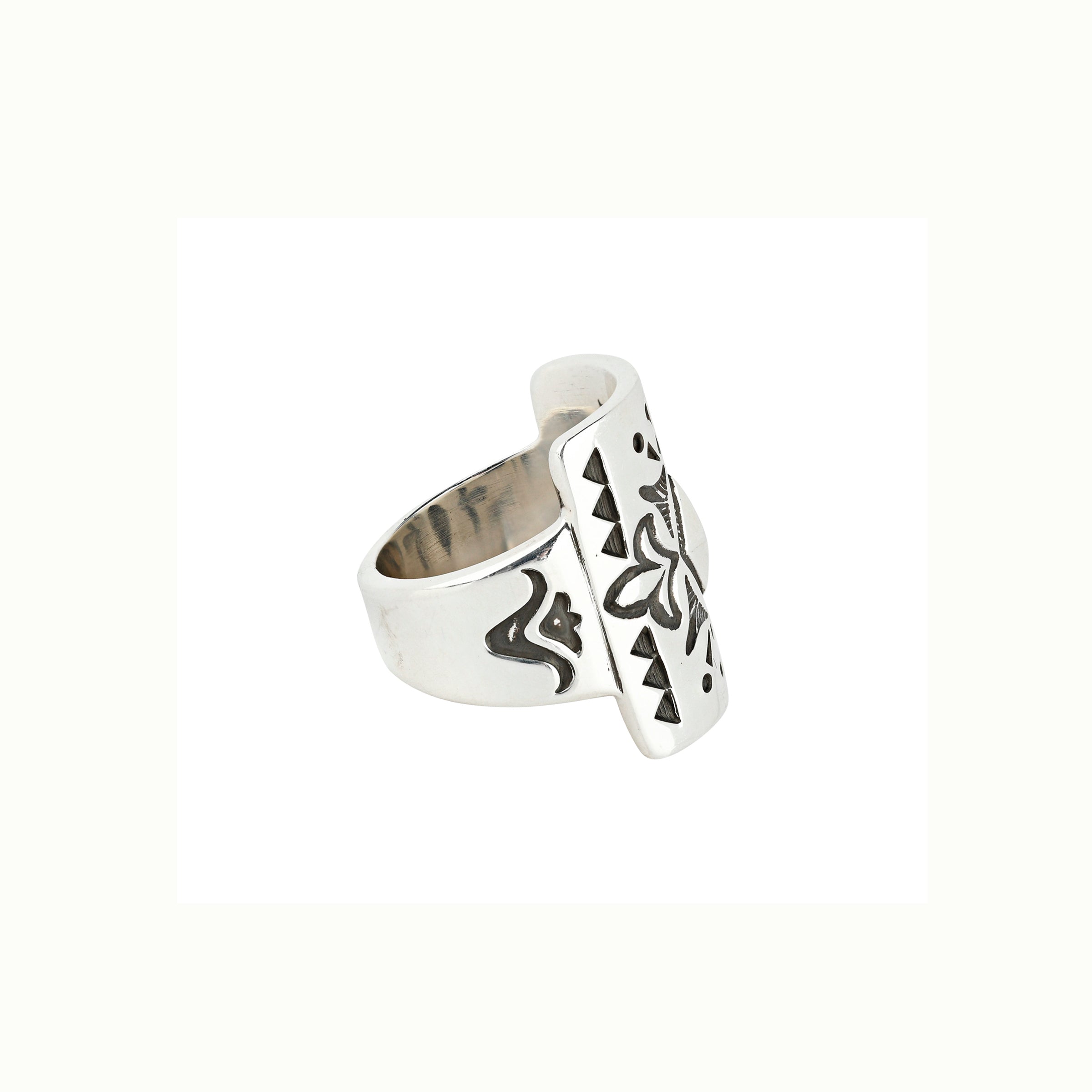 Sterling Silver shield ring stamped and handcrafted by Jennifer Curtis