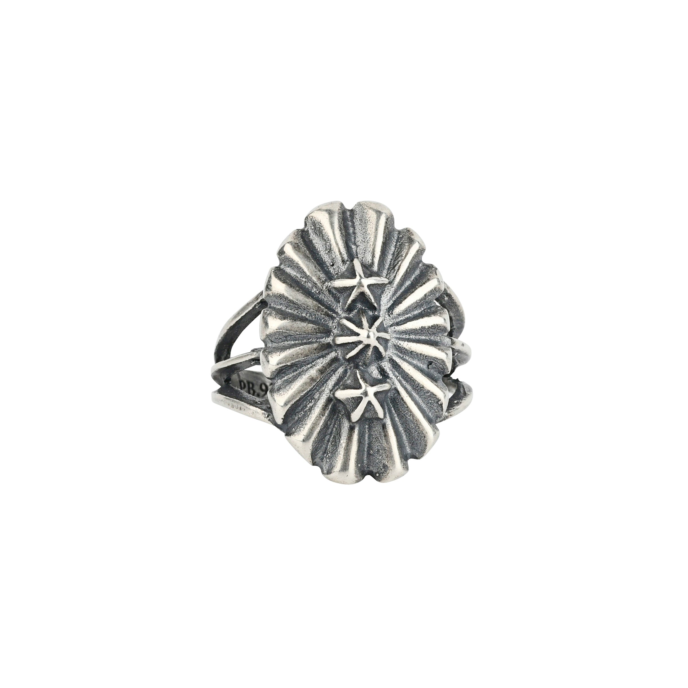 sterling silver medallion ring with 3 studs