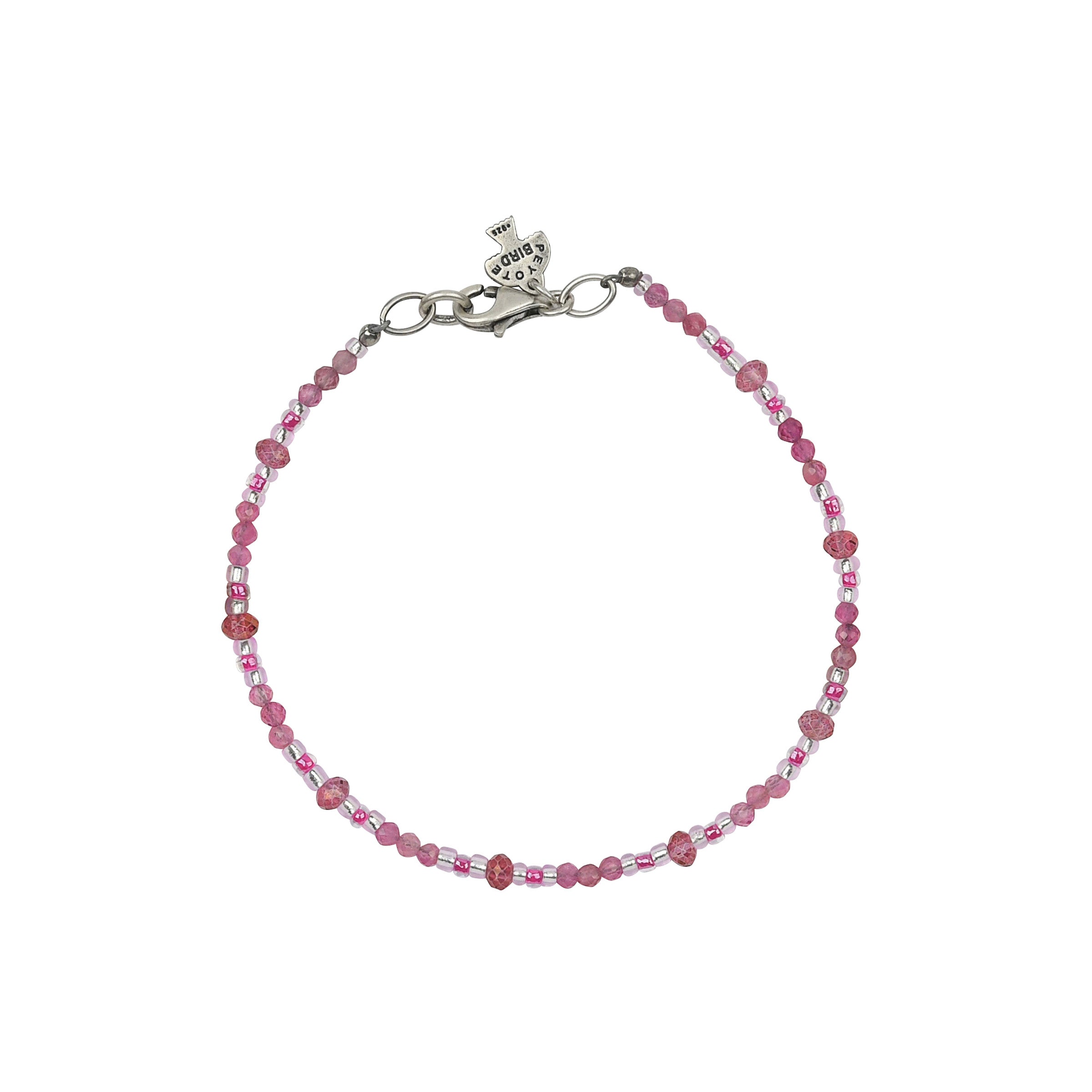 Pink Tourmaline beadeed bracelet with sterling silver lobster claw closure. 
