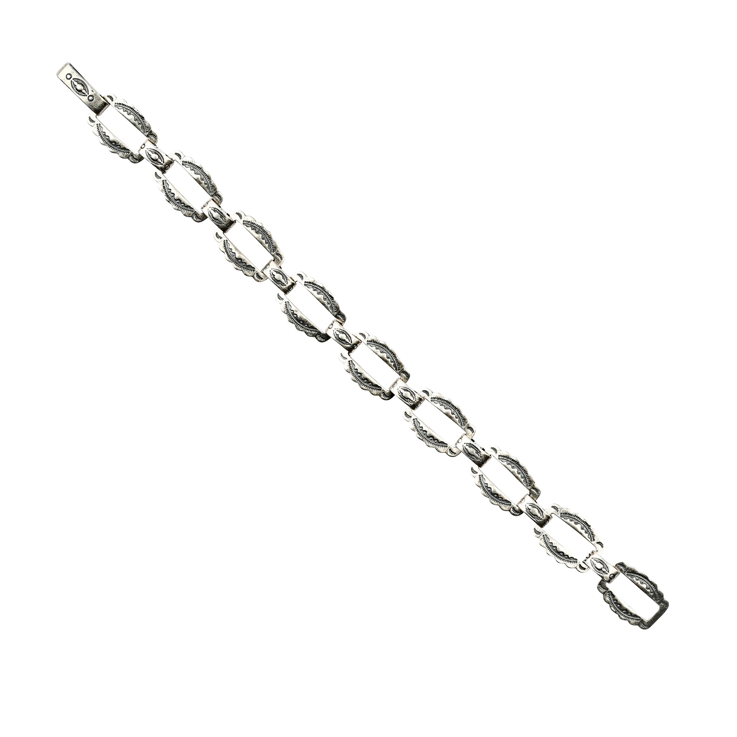 Sterling silver stamped link bracelet.