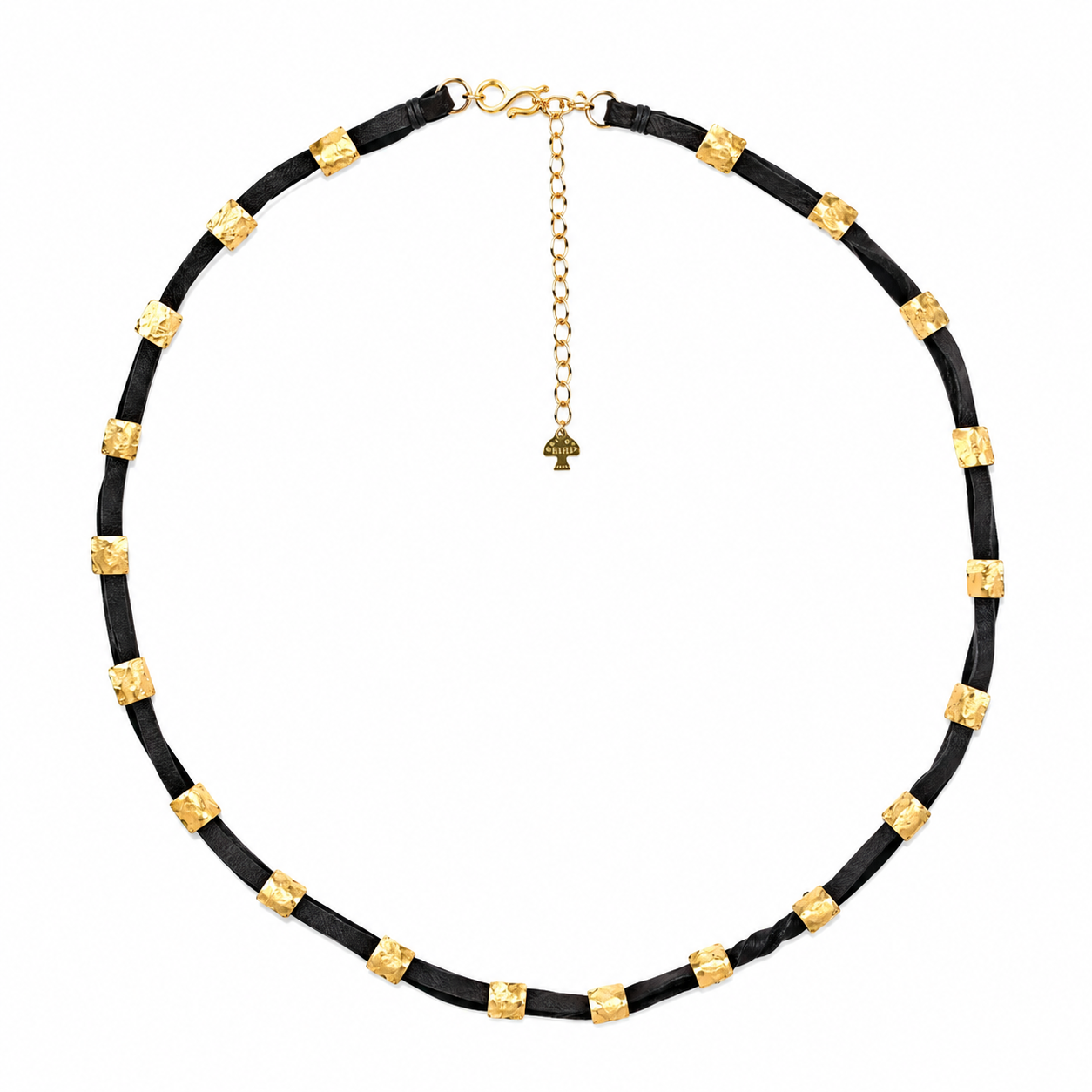 Black deer skin leather hatband with 14k gold plate conchos 