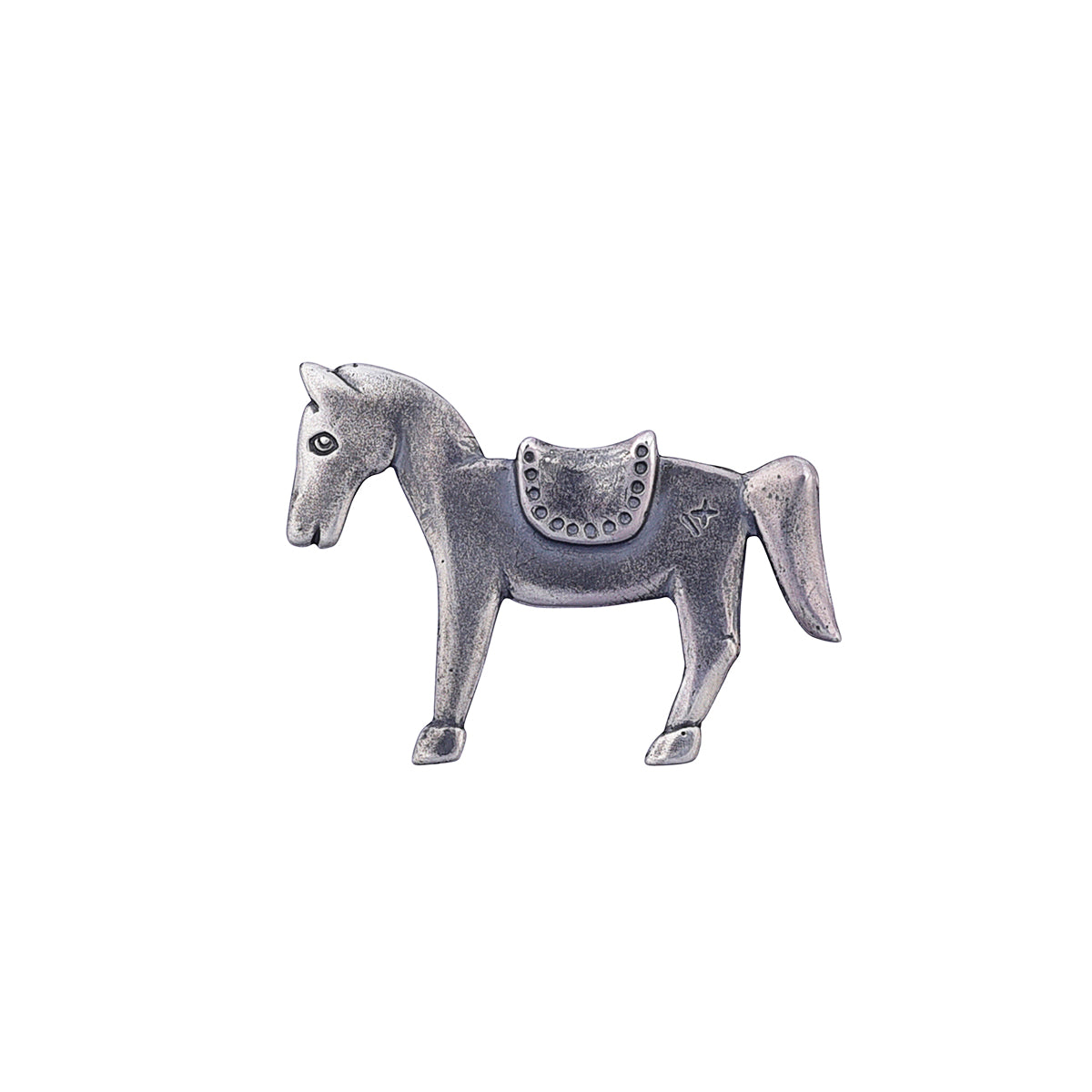 Sterling silver horse pin with saddle detail. 