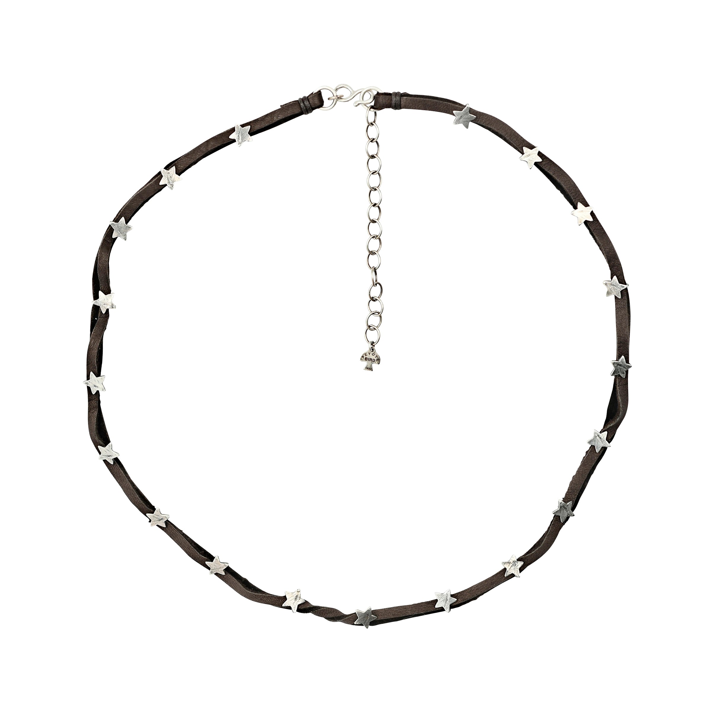 Brown deerskin leather hatband with silver star conchos 