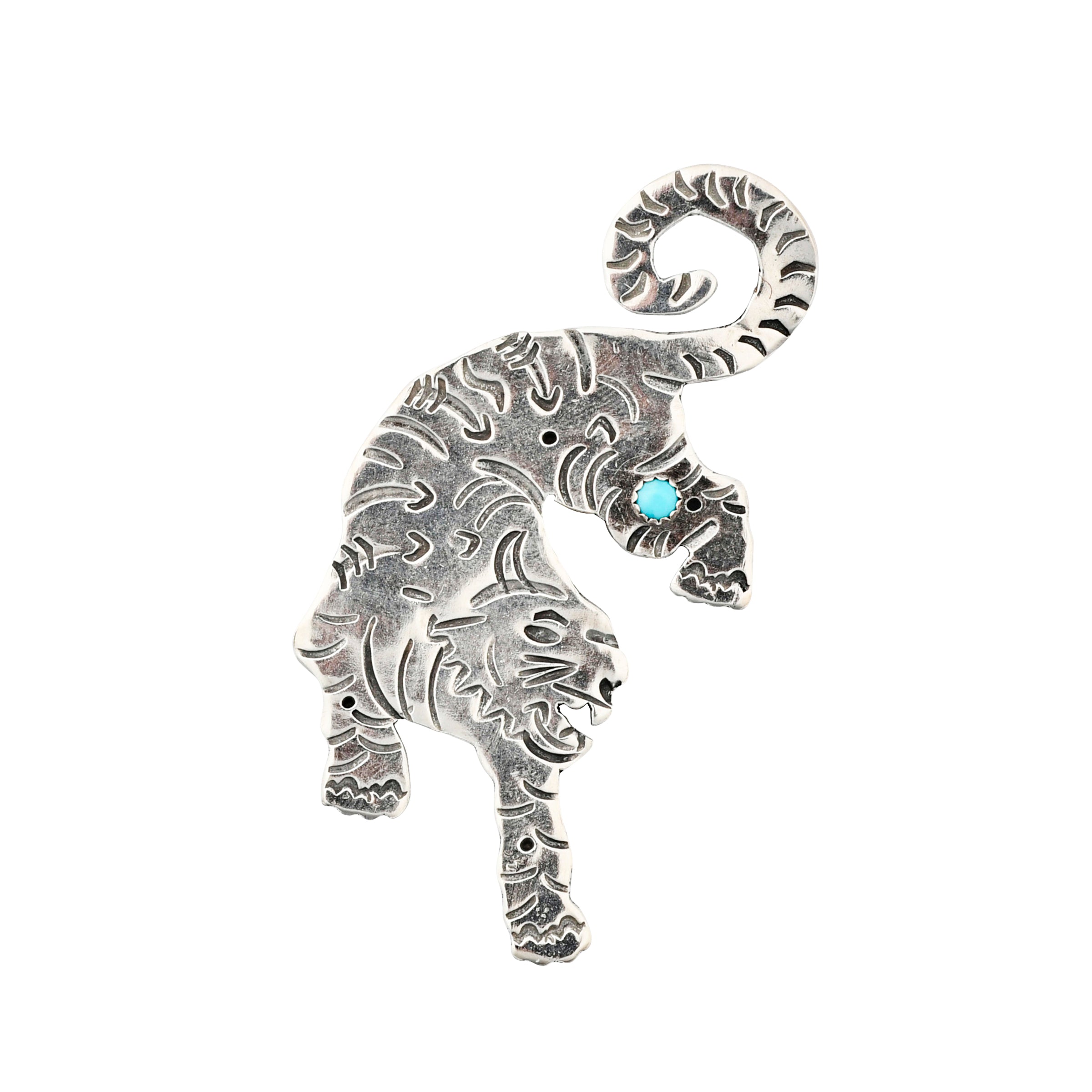 joe eby sterling silver tiger pin with turquoise