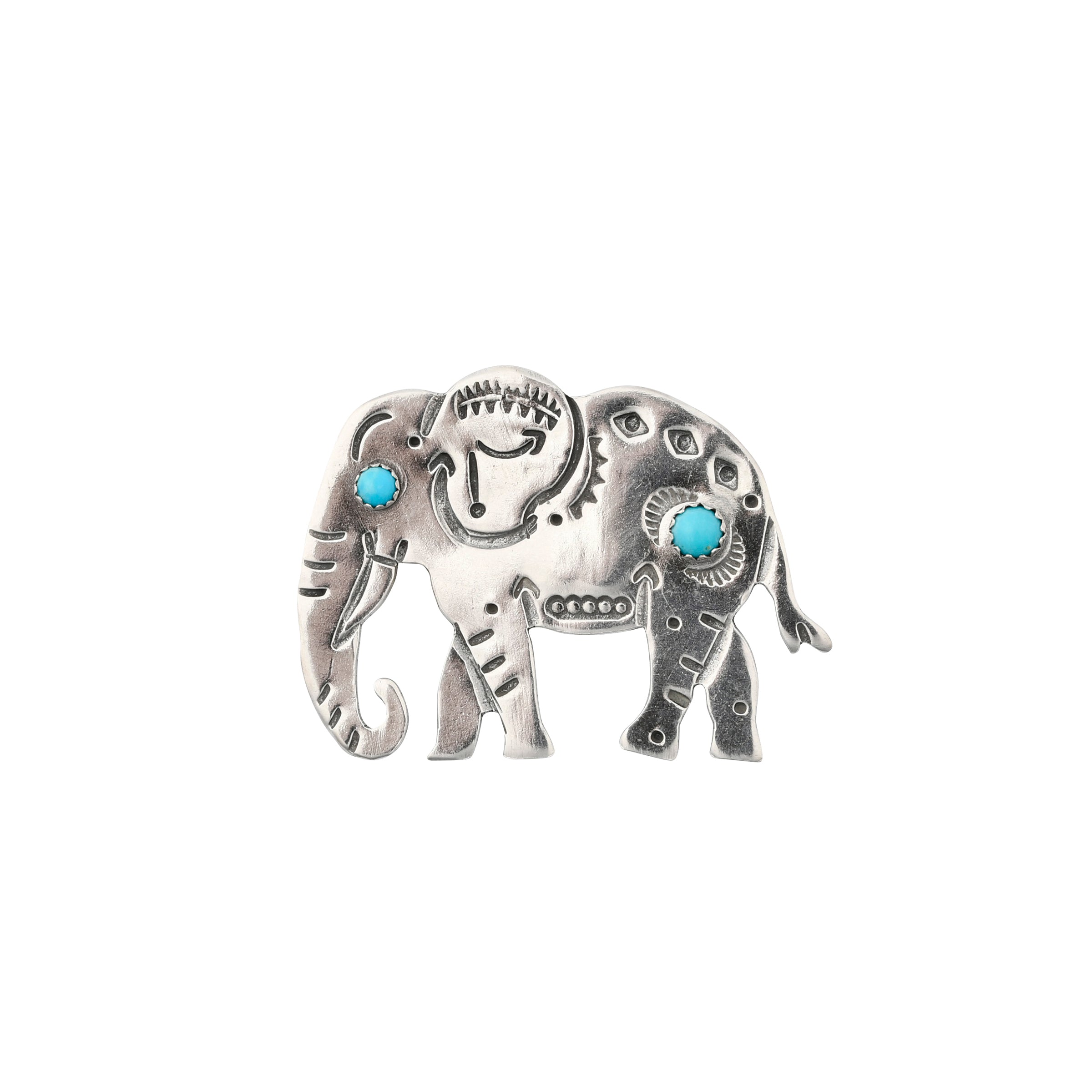 joe eby sterling silver elephant pin with turquoise