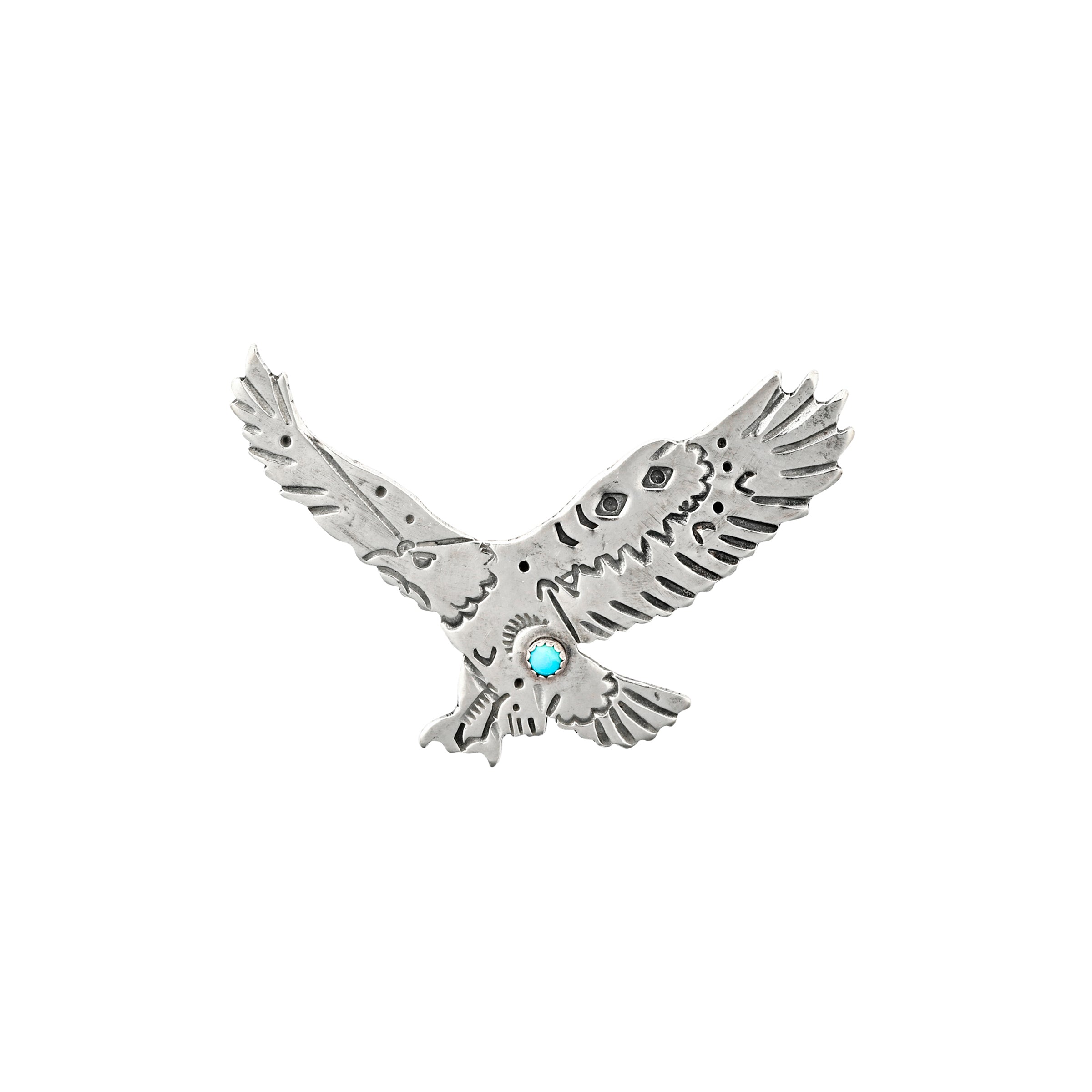 joe eby sterling silver eagle pin with turquoise