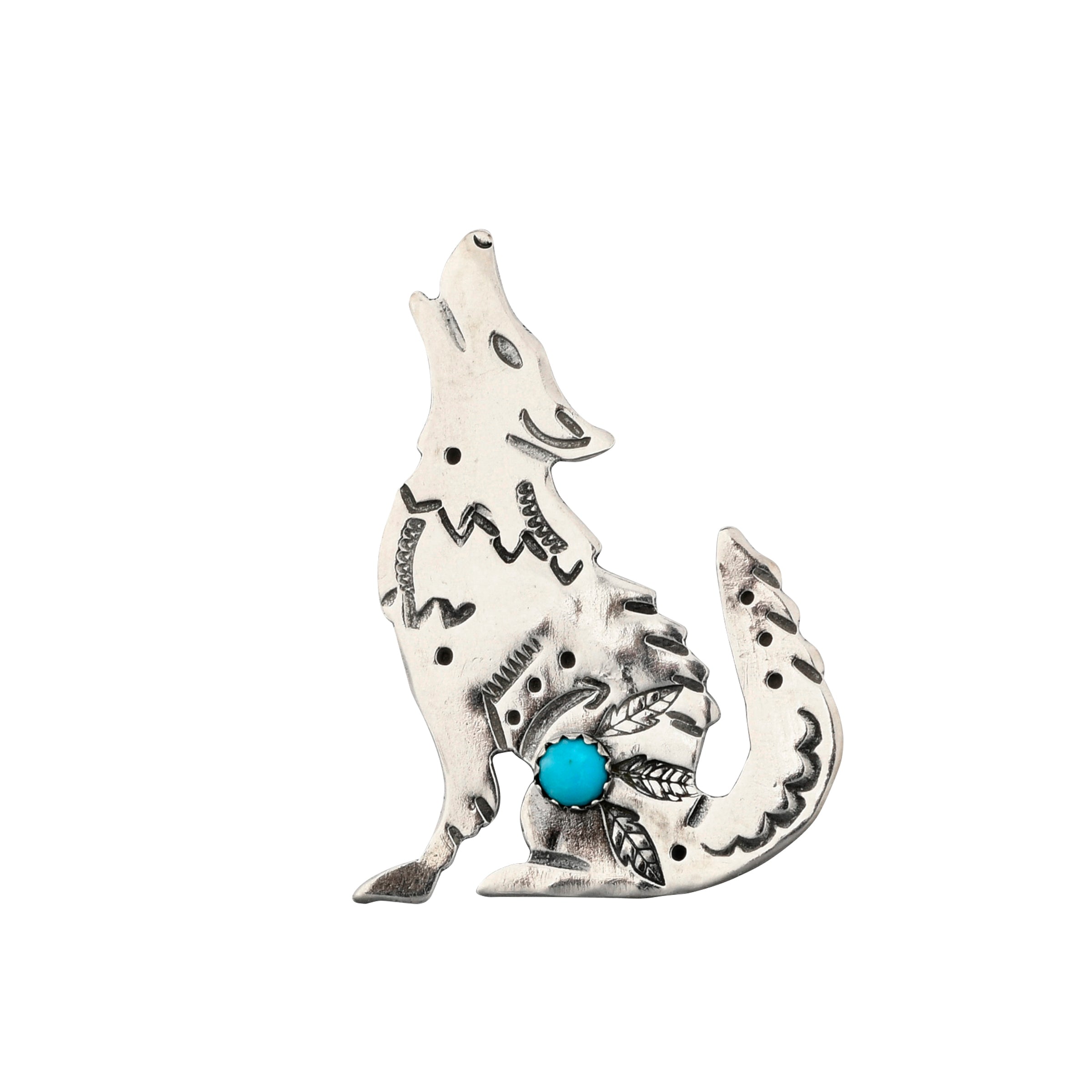 joe eby sterling silver coyote pin with turquoise