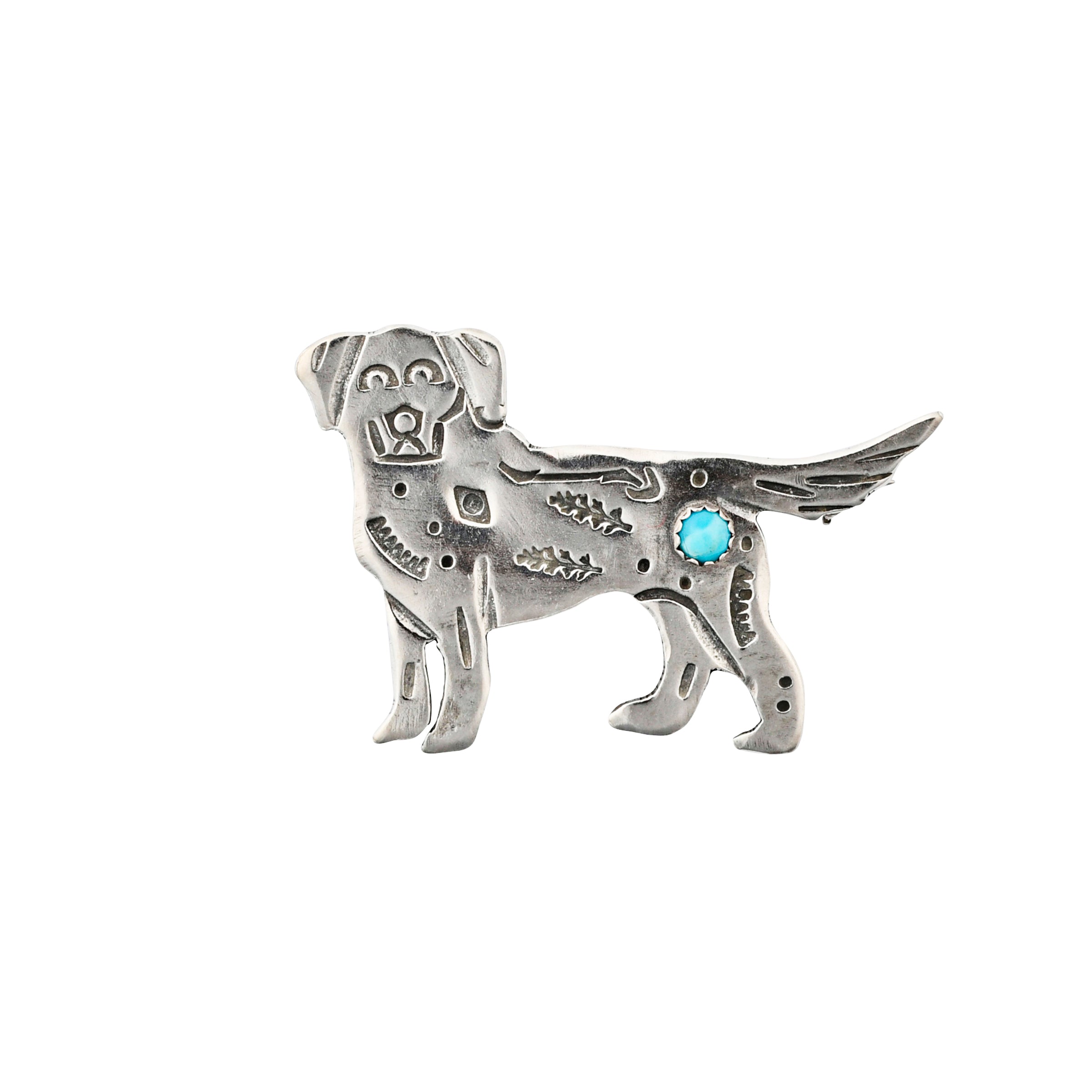 joe eby sterling silver dog pin with turquoise