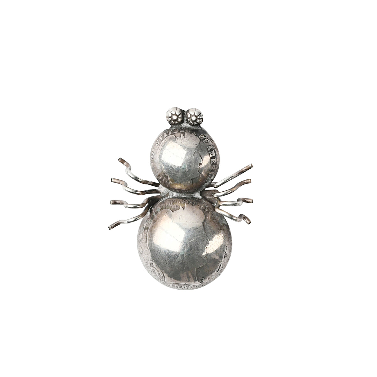 joe eby sterling silver spider pin made out of coins 