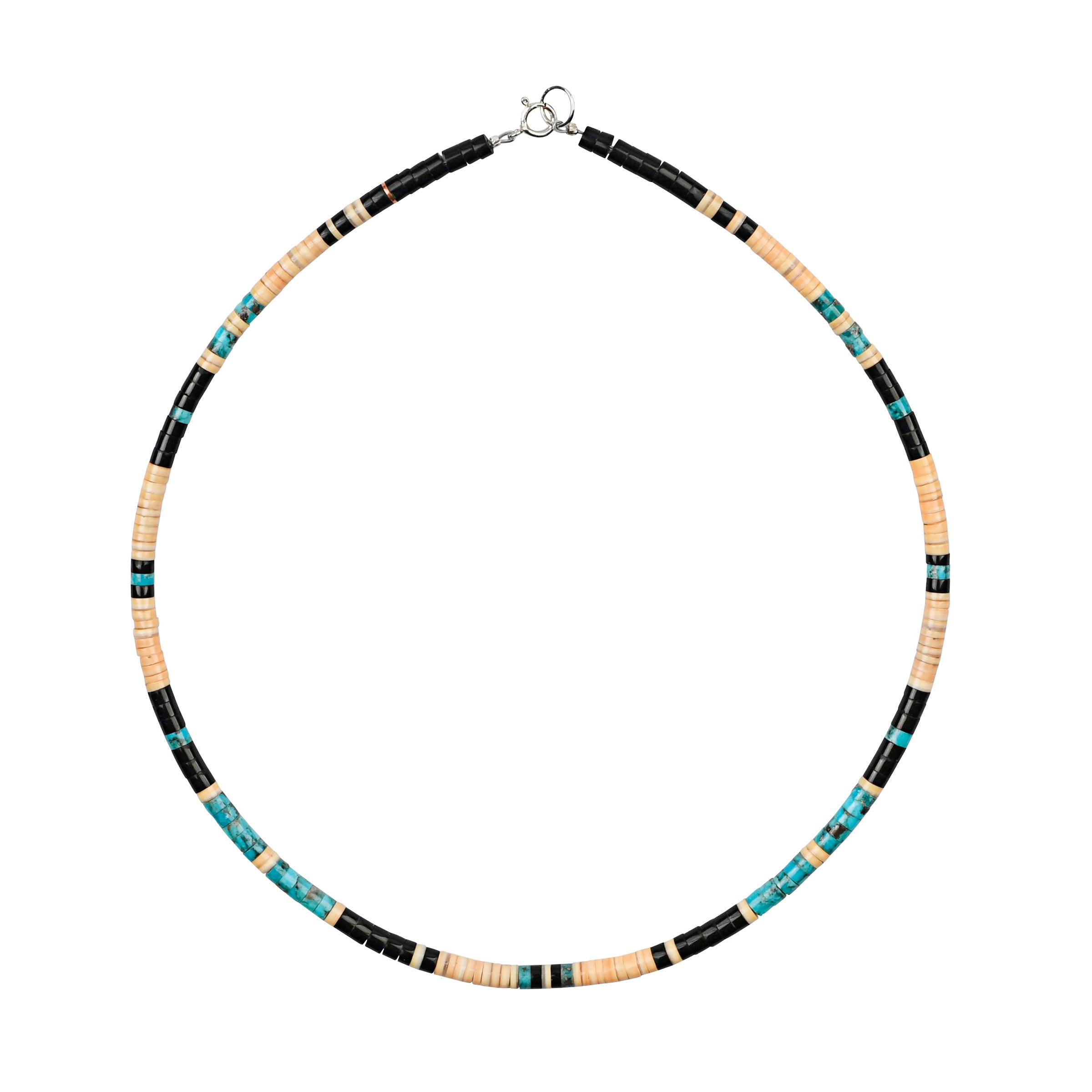 Calabaza Canyon Shadow hand-cut  necklace with jet, shell and turquoise heishi beads
