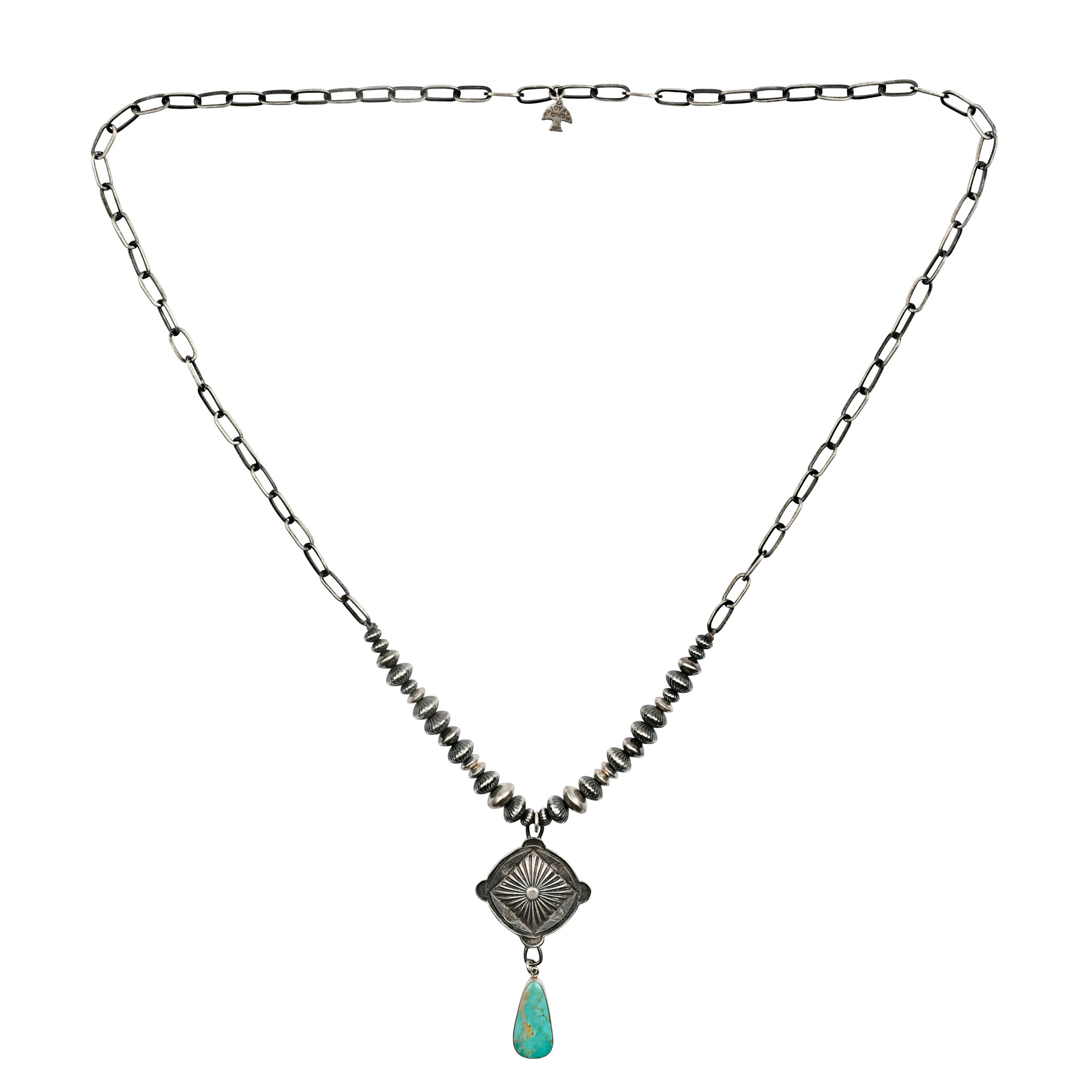 handmade peyote bird silver concho necklace with turquoise pendant on sterling silver