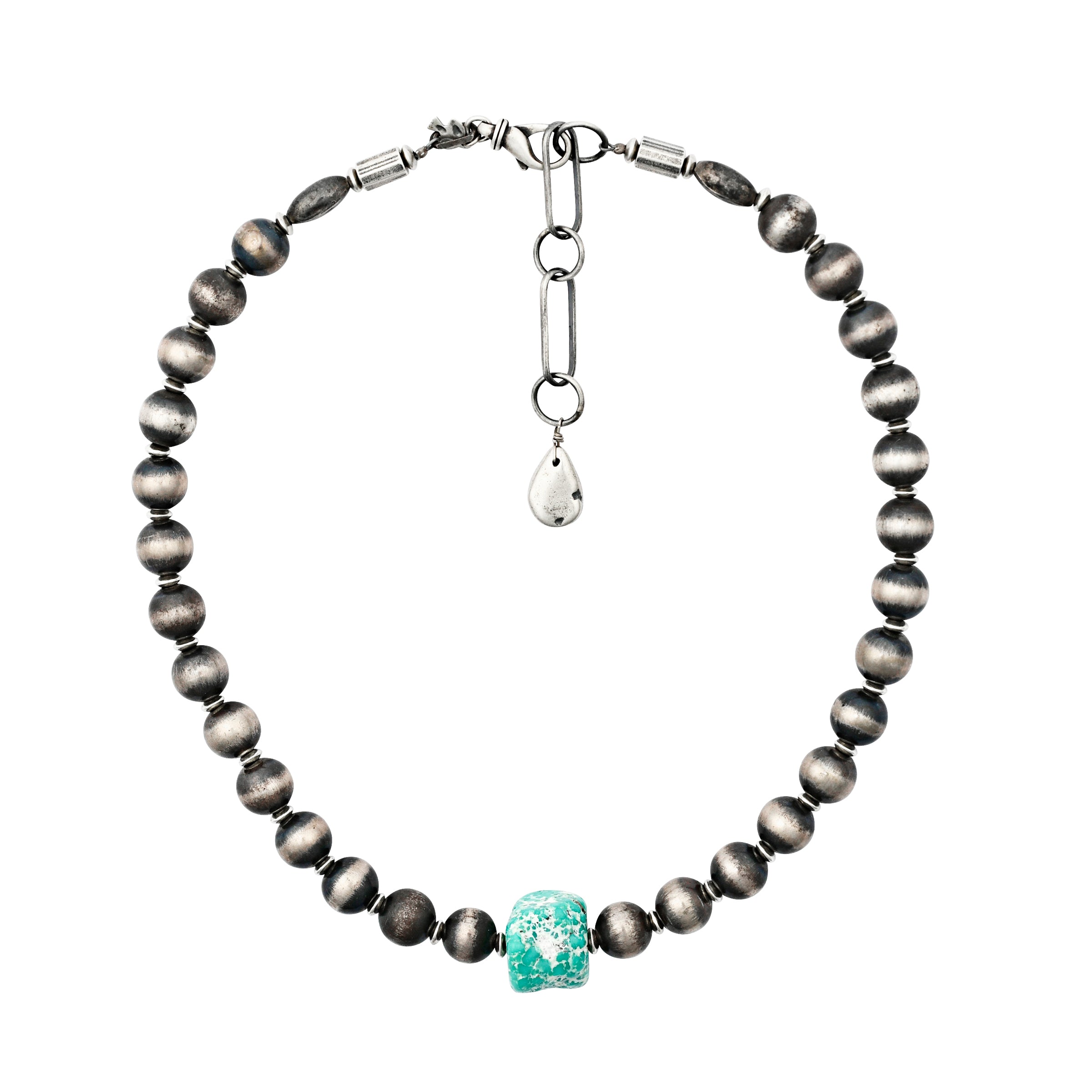 handmade peyote bird desert pearl necklace with turquoise on sterling silver