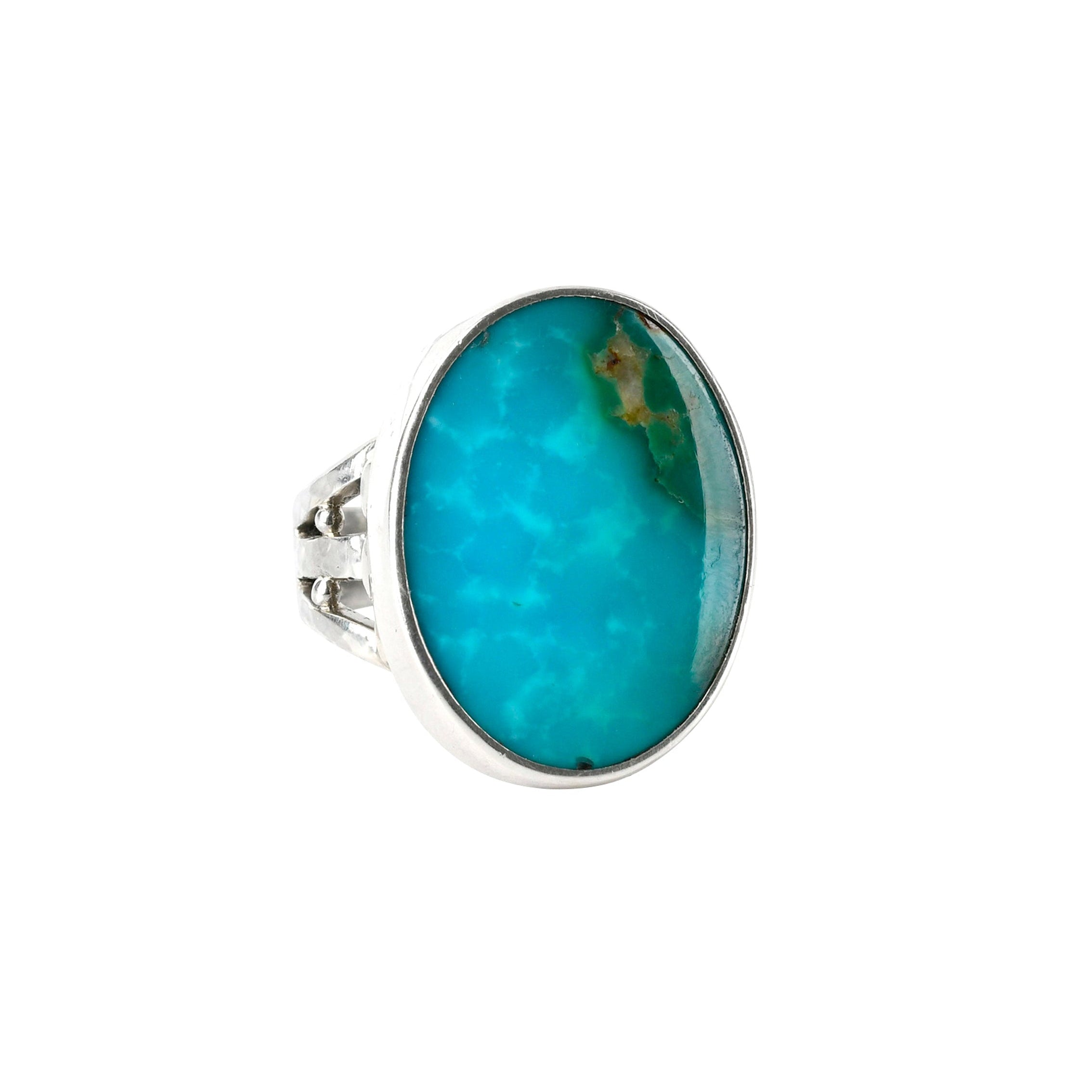 Peyote Bird hand crafted blue turquoise sterling silver ring