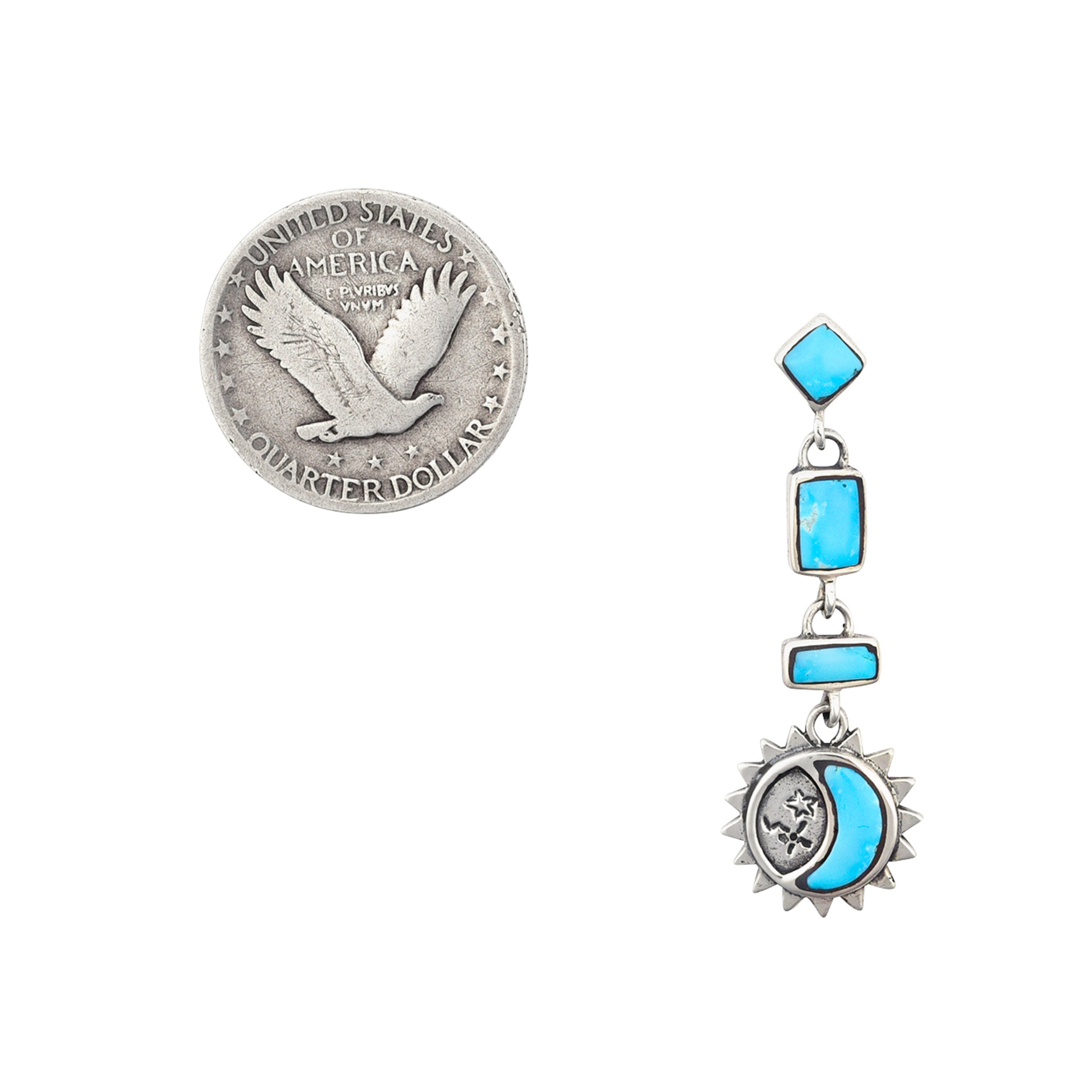 Sterling silver post and dangle earrings with blue turquoise stones. 