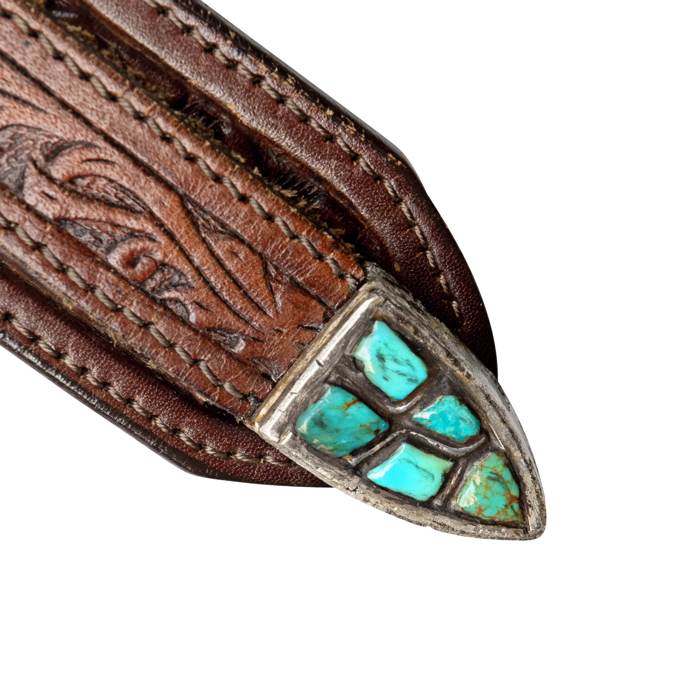 Vintage Turquoise Inlay Ranger Set with Vintage Carved Strap