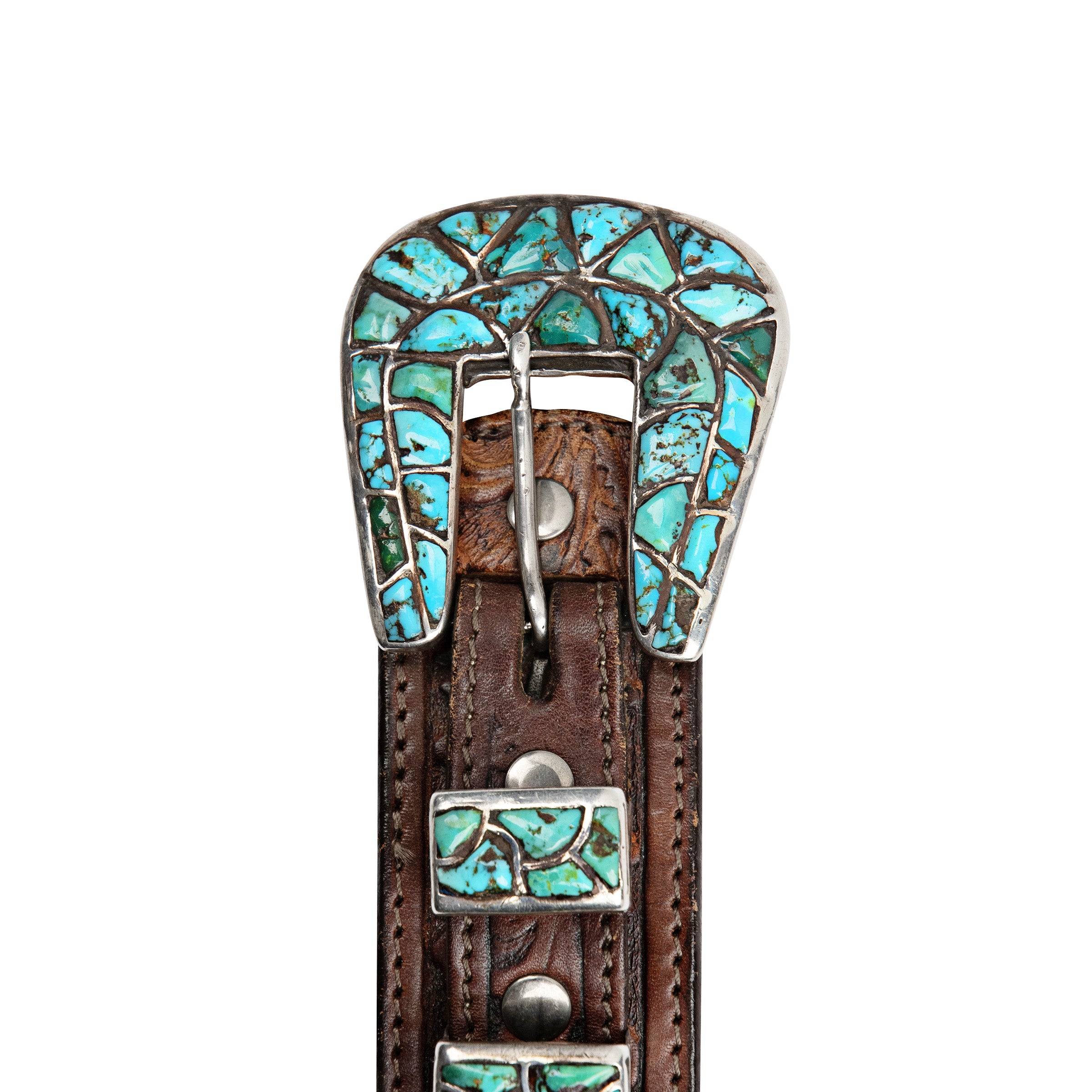 Vintage Turquoise Inlay Ranger Set with Vintage Carved Strap