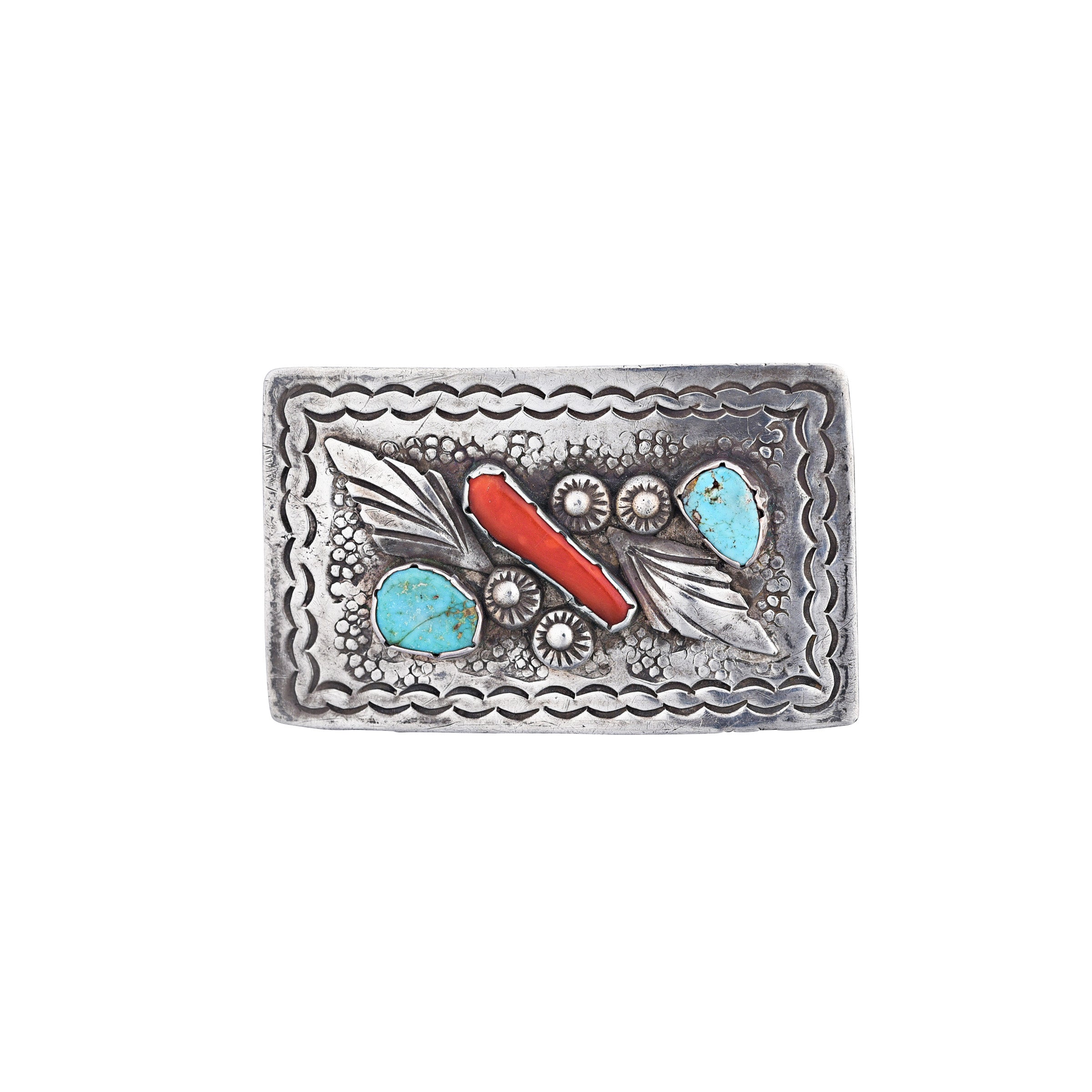 Vintage Coral And Turquoise Belt Buckle