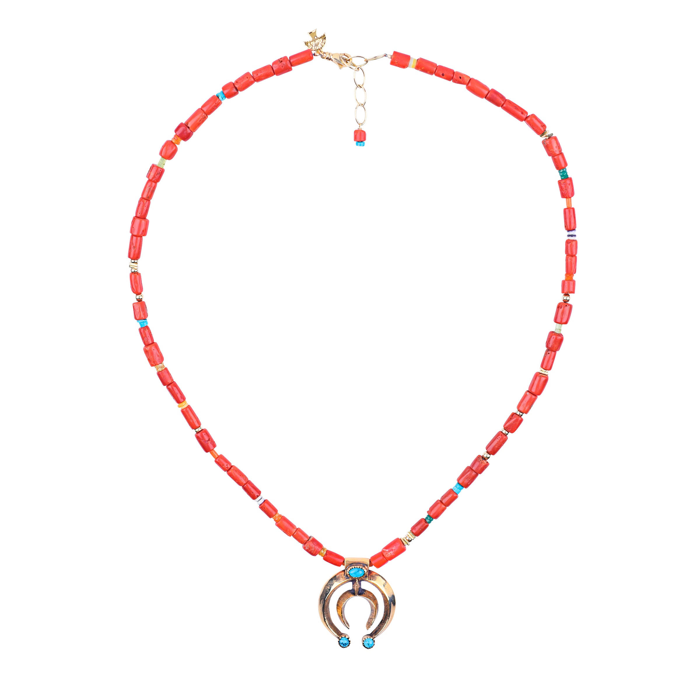 14K Gold Naja Necklace with Mediterranean Coral