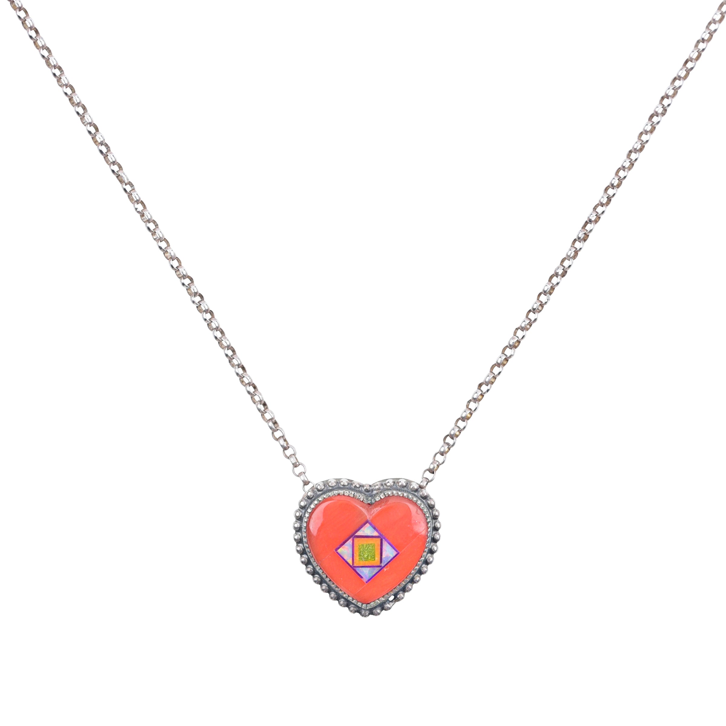 Aldrich Art Inlay Coral Heart Necklace