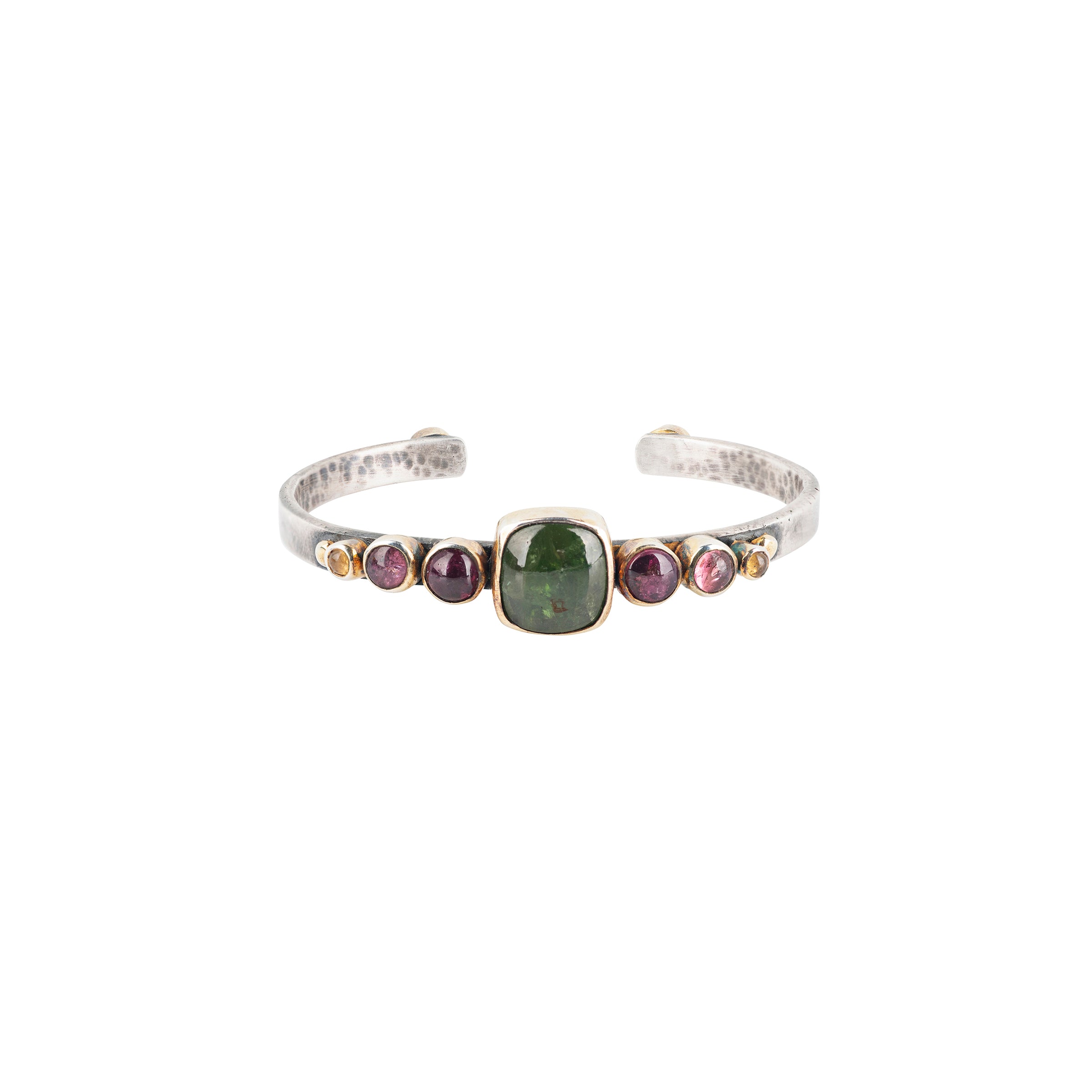 Nomad, cuff, tourmaline, Dark Crystal, 14K gold plate, sterling silver