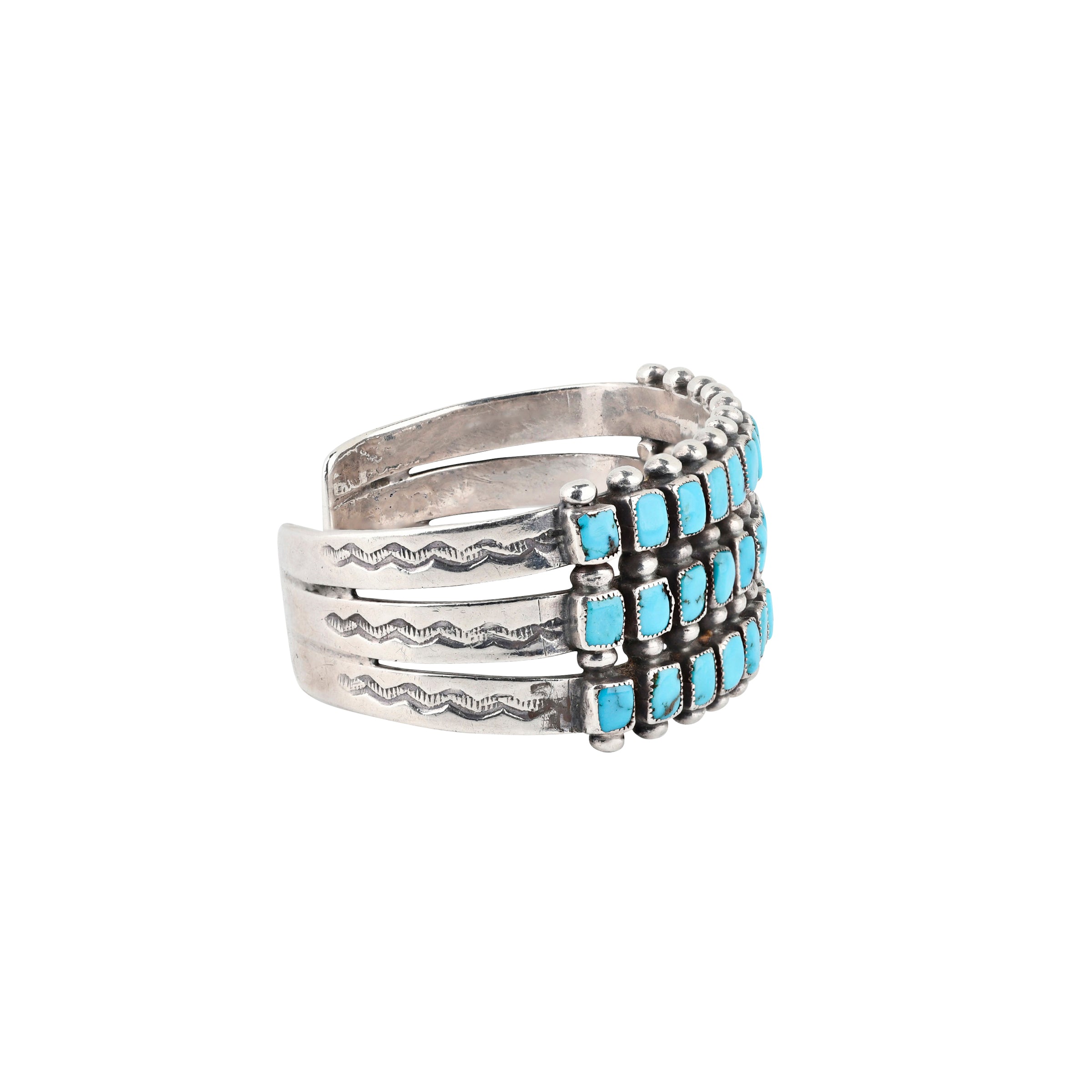 Vintage Zuni Rio Grande Cuff (c.1960's), natural Morenci turquoise, sterling silver, native, made in USA, accessory, hand cut, wild west
