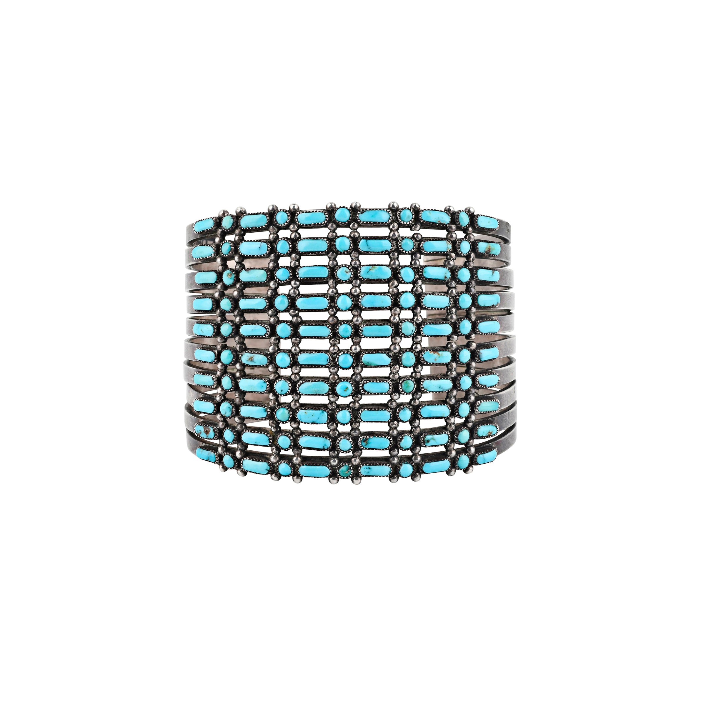 Rare Vintage Zuni Lone Mountain Turquoise Row Cuff (c.1940's), native, sterling silver, accessory, made in USA