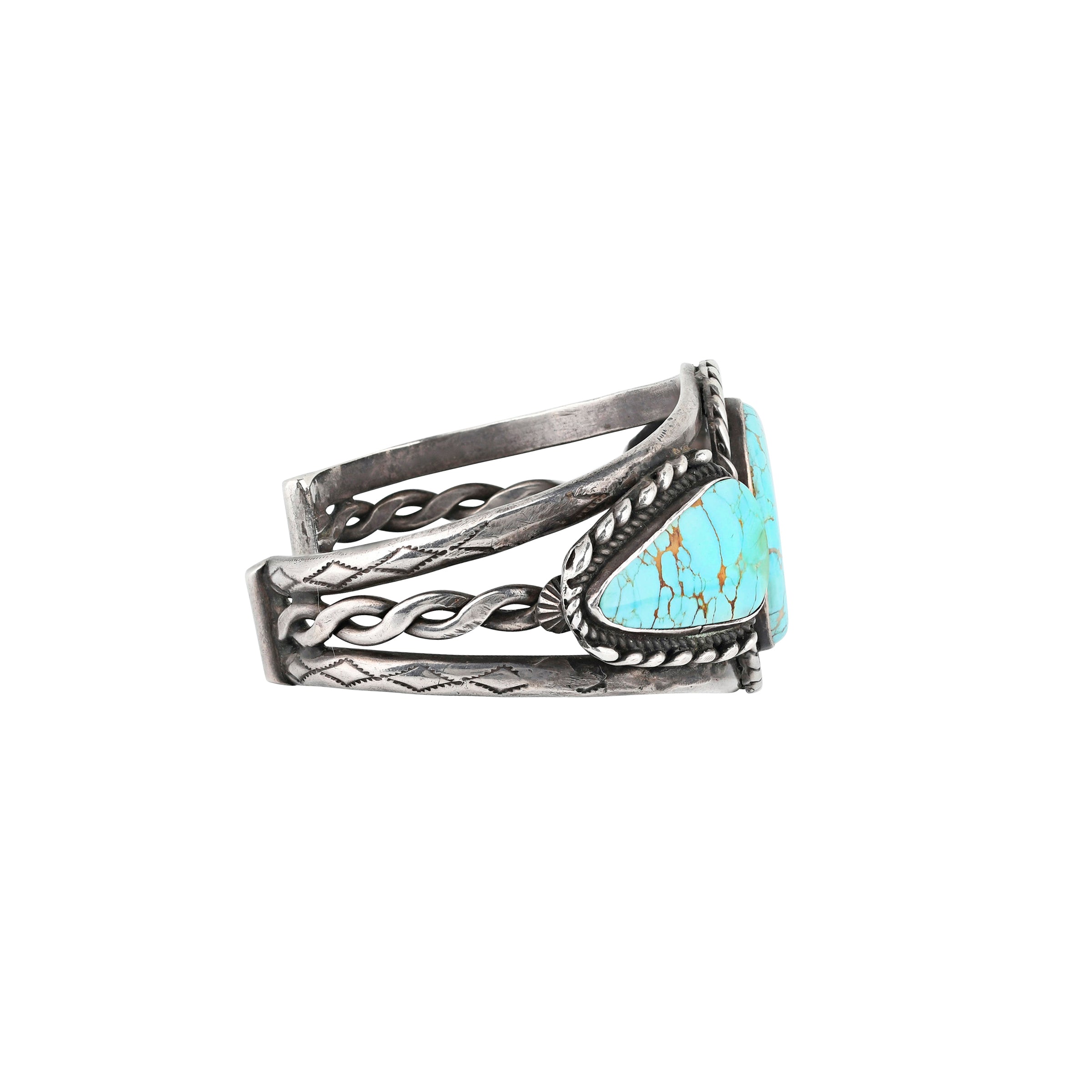 Rare Vintage Navajo #8 Turquoise Cuff (c.1930's), sterling silver, native, made in USA, statement piece