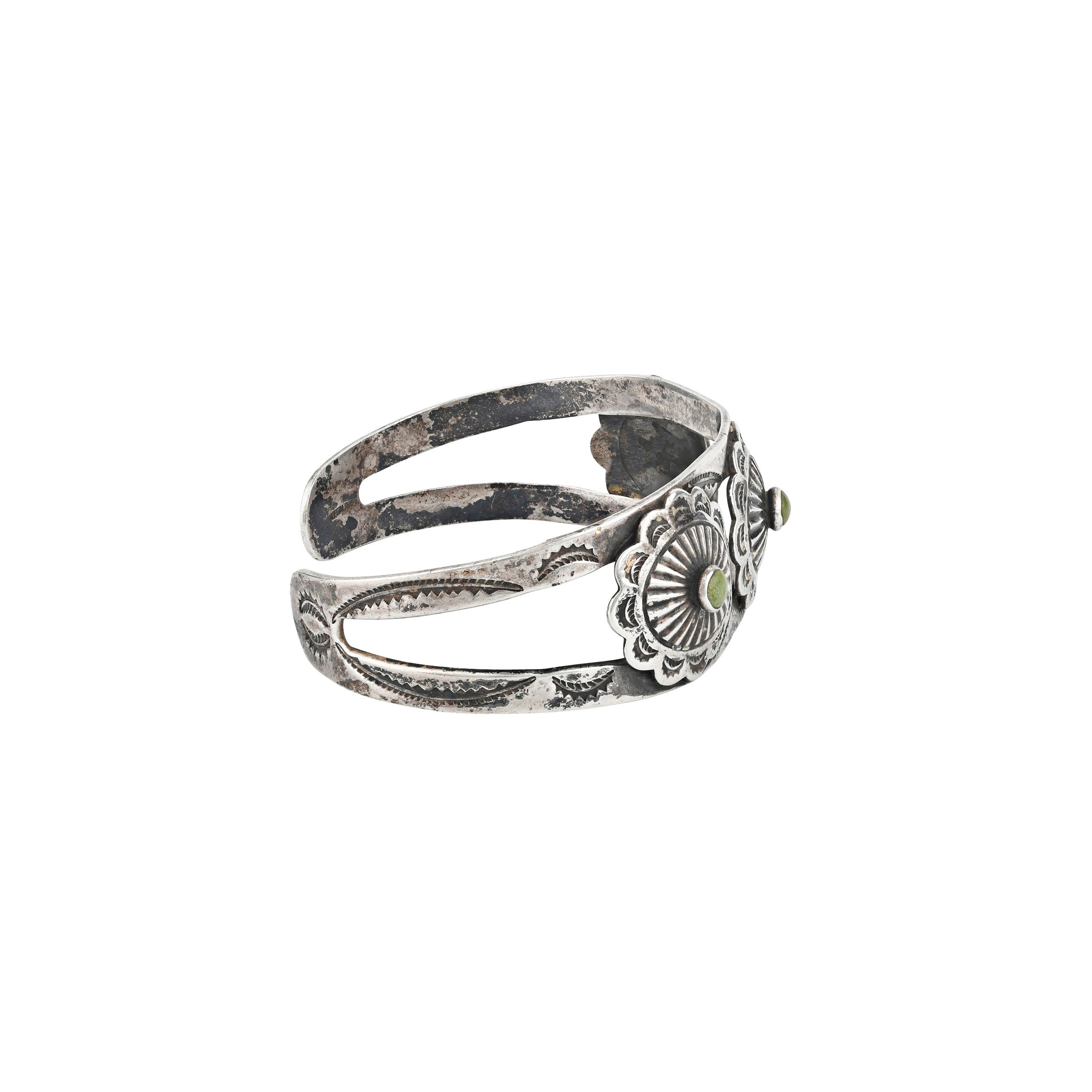 Vintage Navajo Tres Conchos Cuff (c.1950's), Fox turquoise, native, Navajo, sterling silver, made in USA, wild west, accessory